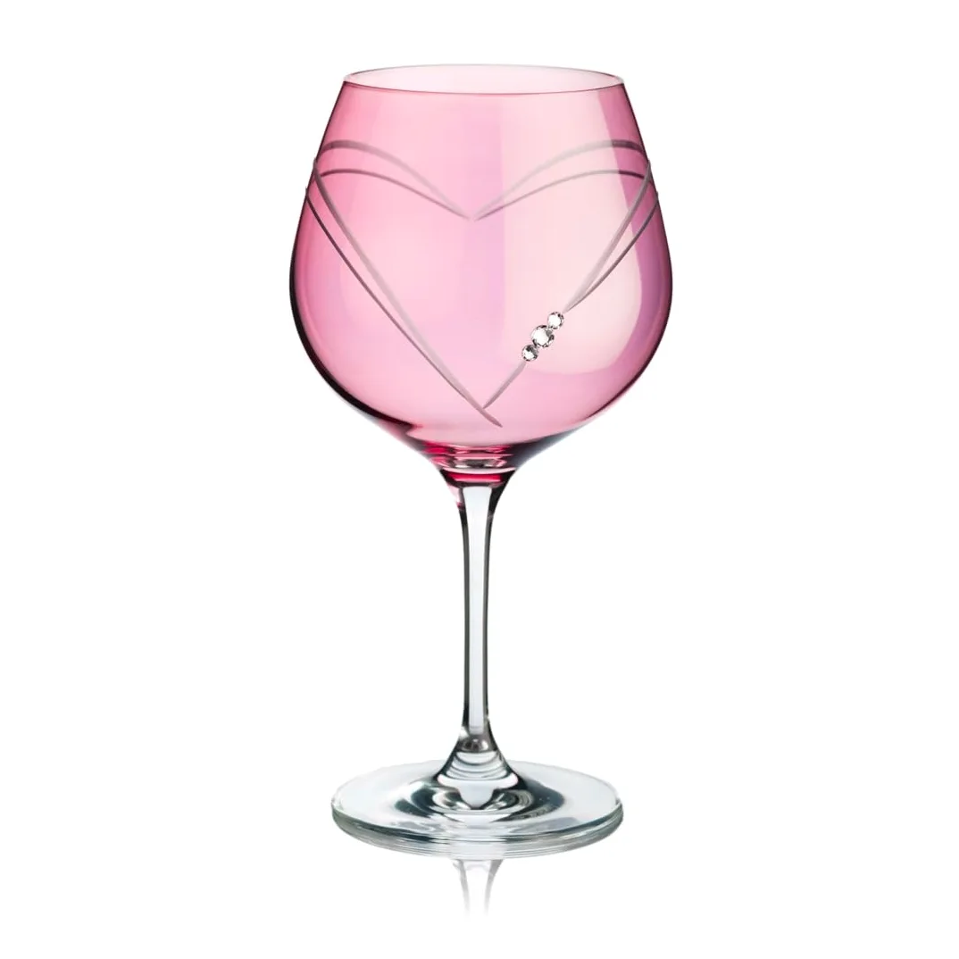 DIAMANTE Verre à gin Copa rose « Cœurs » – Verre unique rose G&T avec cristaux