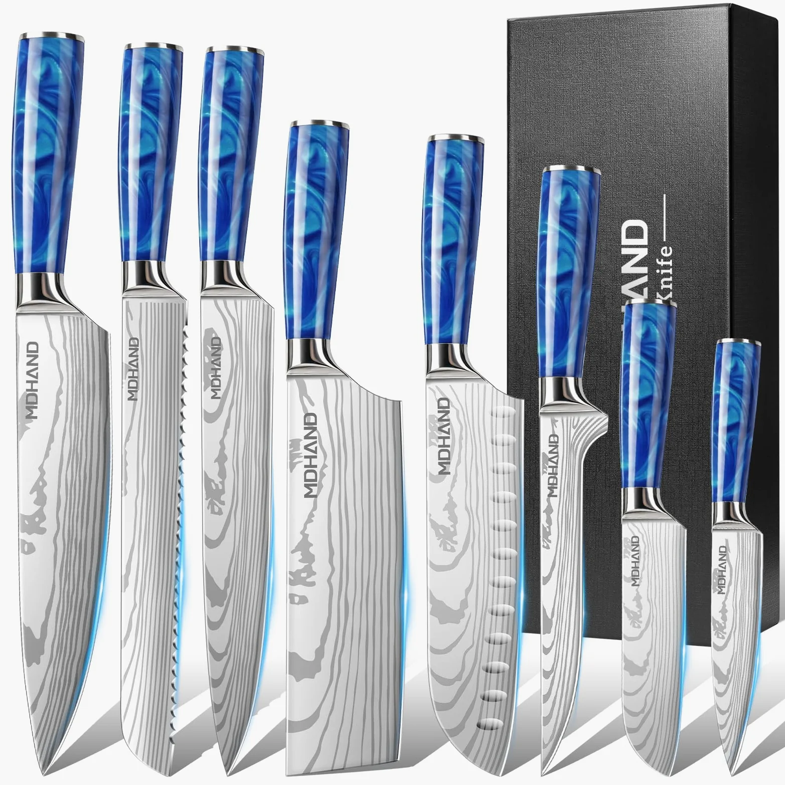 MDHAND Couteaux de Cuisine, Couteau Japonais Tranchant en acier inoxydable en plusieurs tailles avec Poignée confortable, Couteau de Chef Antirouille Cuisine et Cadeau Disponibles