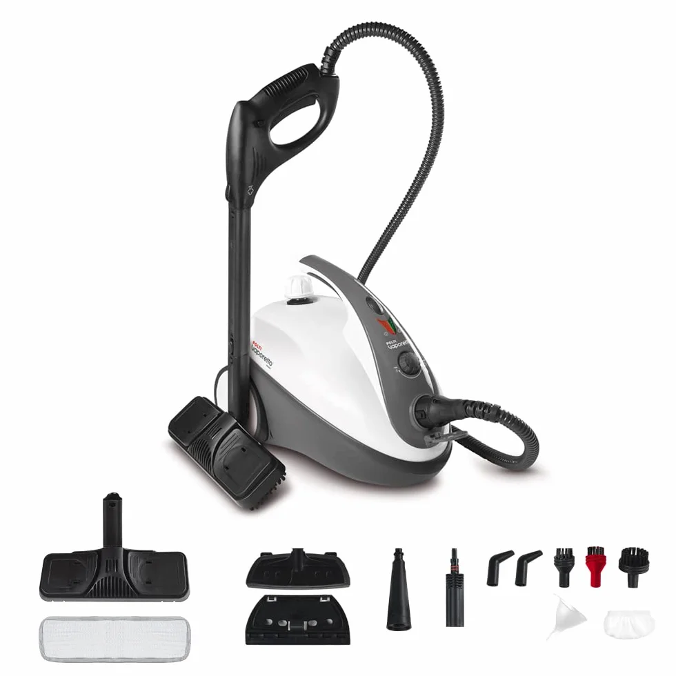 Polti Vaporetto™ Smart 30 S Nettoyeur Vapeur avec Chaudière à Pression 3 Bars, Bouchon de Sécurité, Réservoir 1,6 L, Chauffe Rapide, Compartiment Accessoires, 12 Accessoires Inclus, Blanc et Gris