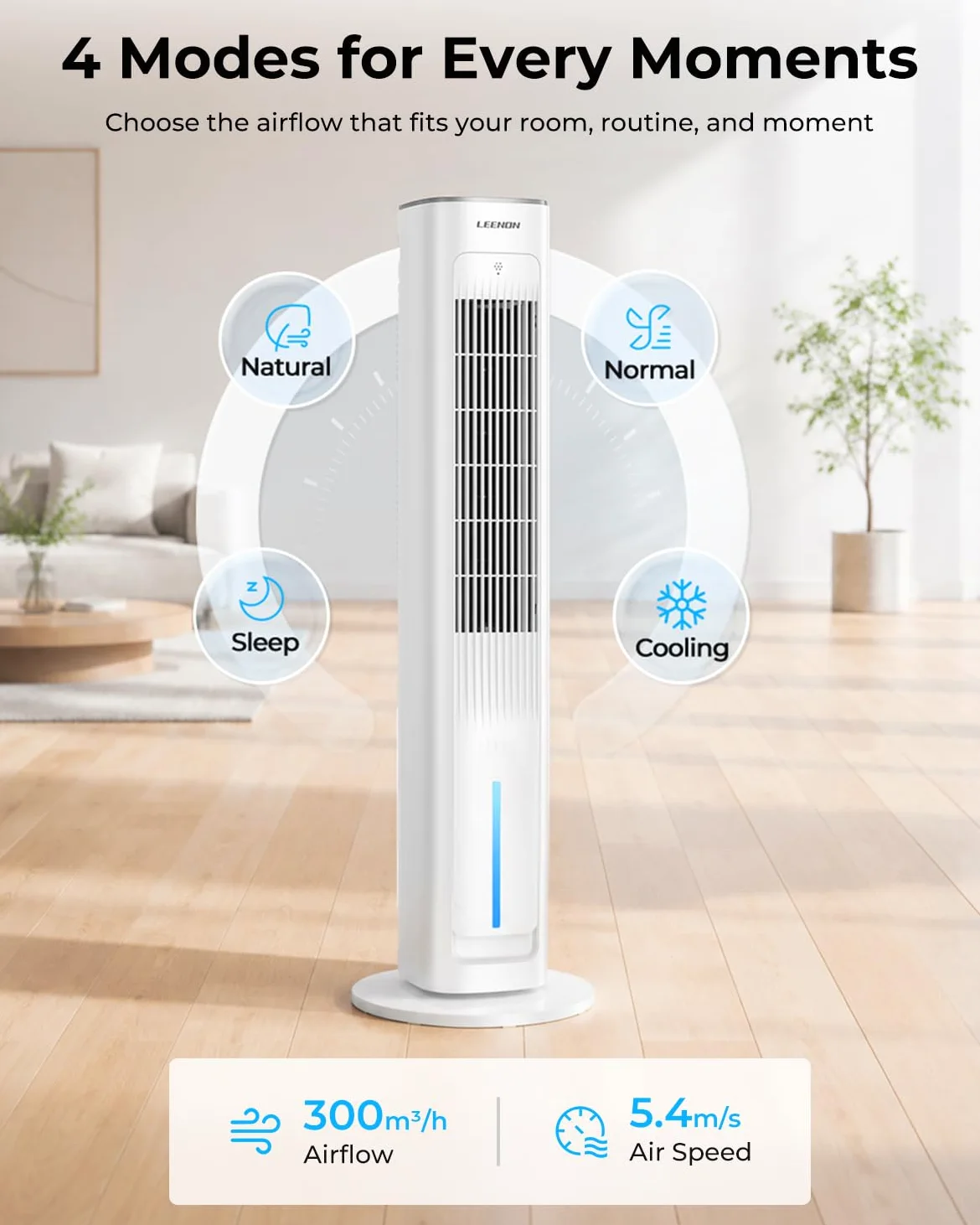 LEENON 3en1 Rafraichisseur d'Air Silencieux, 38" Colonne Ventilateur avec Télécommande & Réservoir 3L, 3 Vitesses/Modes, Minuterie 12H, Oscillation, Ventilateur Eau Froide Maison