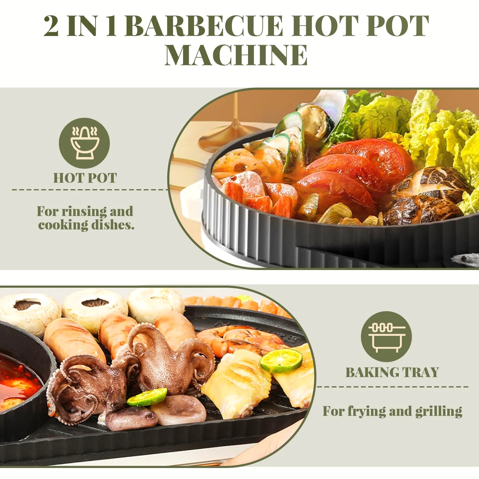 YJINGRUI Hot Pot électrique 2200W gril électrique Hot Pot Grill 2 en 1 pot hotpot et plaque de gril avec 2 réglages de température indépendants pour 3-12 personnes