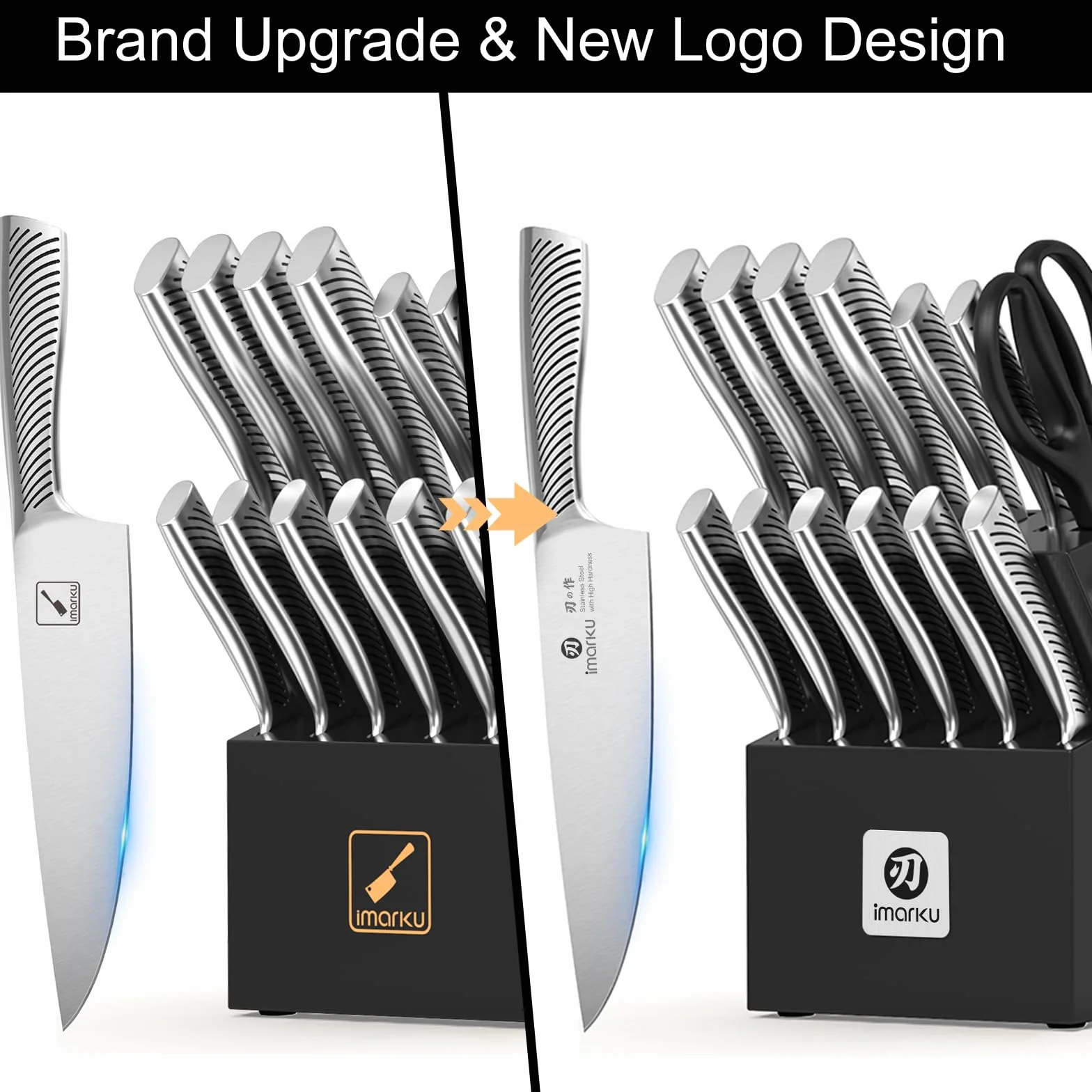 imarku Couteau Cuisine Professionnel, Set de 14 Couteaux de Cuisine en Acier Inoxydable, Bloc à Couteaux avec Aiguisoir, Poignée Ergonomique, Cadeau Fête des Pères
