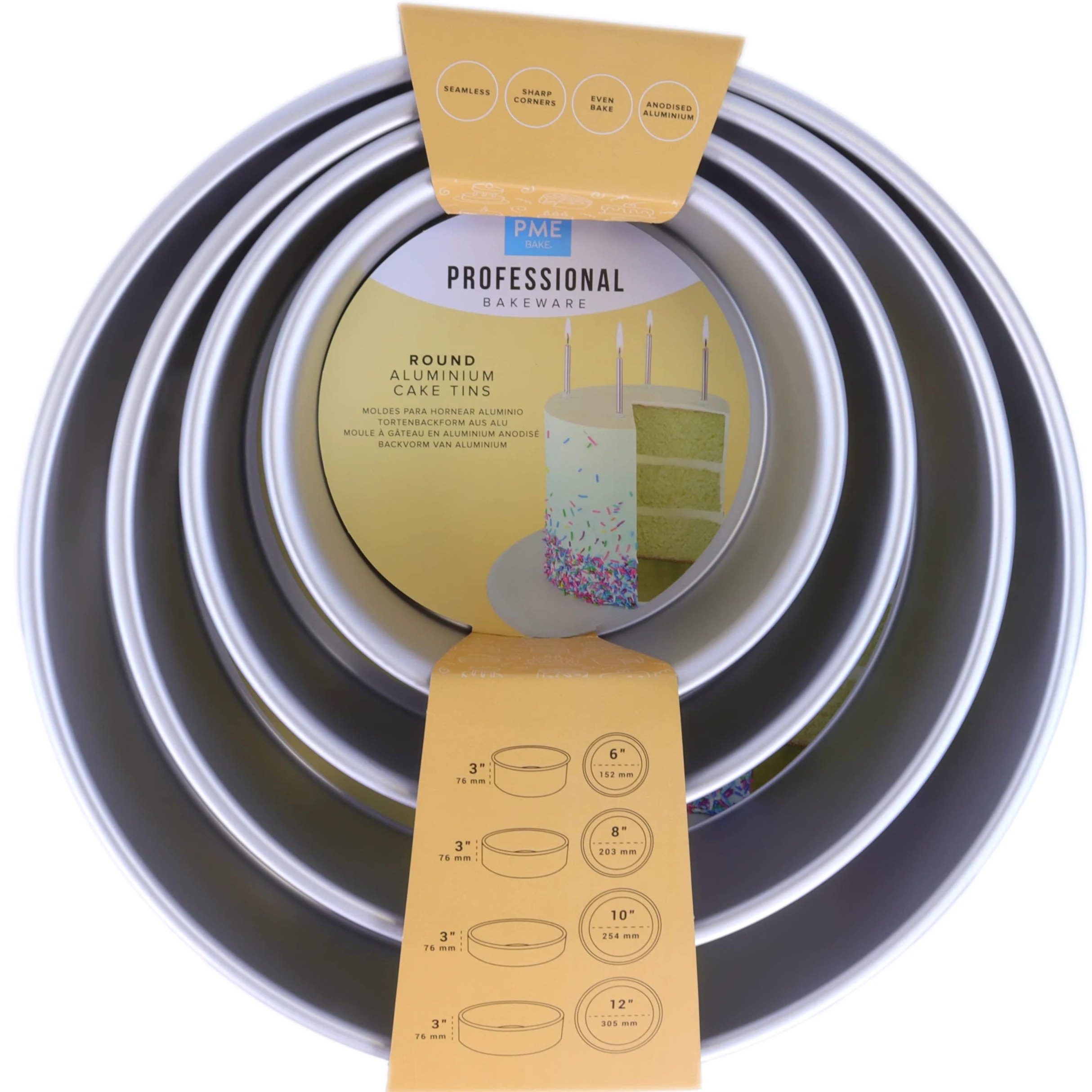 PME - Moules à Gâteaux Ronds 15, 20, 25, 30 cm x 7,5 cm de Profondeur, Lot de 4, Plata