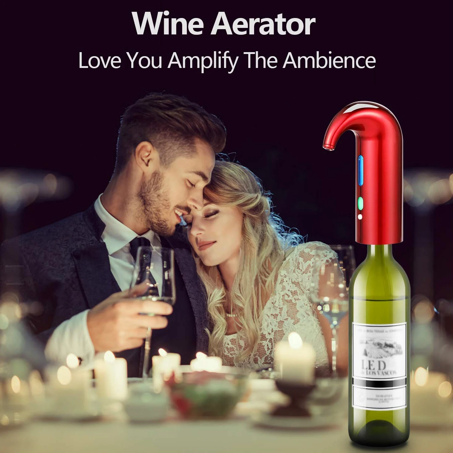 Aérateur de vin électrique avec bec verseur - Distributeur de vin - Distributeur de vin multi-intelligent - Filtre automatique - Bec verseur d'aération de qualité supérieure (rouge chanceux)