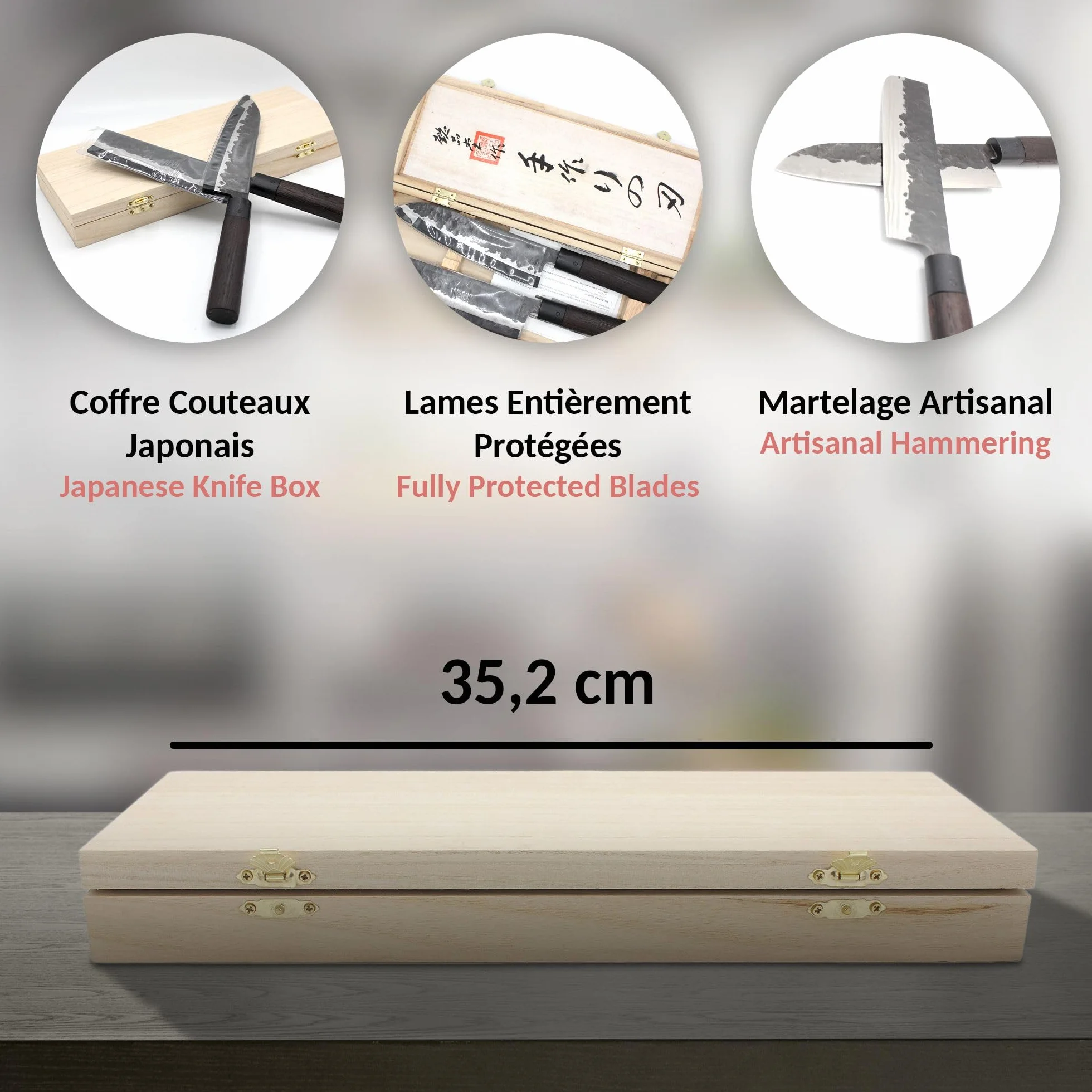 Fishtec - Coffret couteaux de cuisine haut de gamme - Lames acier japonais - Manches palissandre africain ergonomiques - Boîte cadeau élégante - Idée cadeau pour cuisiniers débutants et