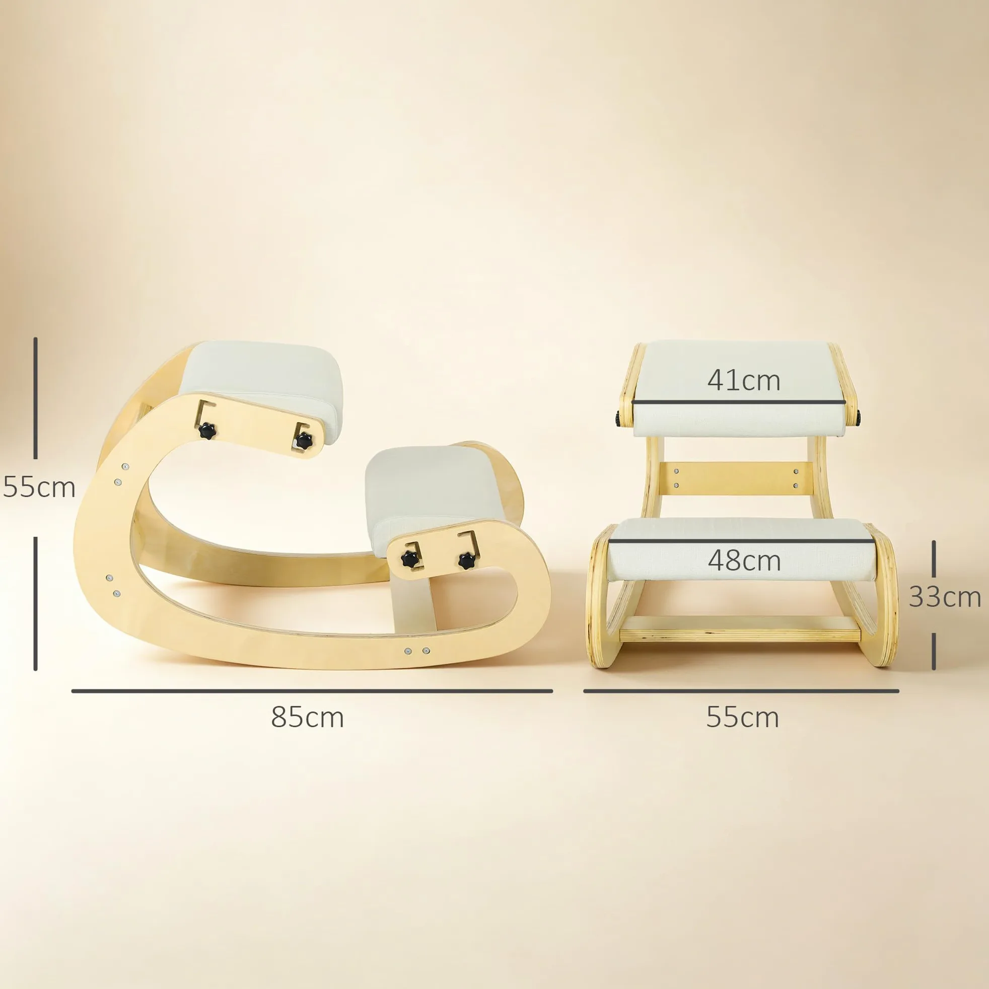 HOMCOM Siège Assis Genoux, siège Ergonomique en Bois à Bascule, Chaise à Genoux réglable pour Bureau à Domicile, améliorer la Posture, maux de Dos, crème