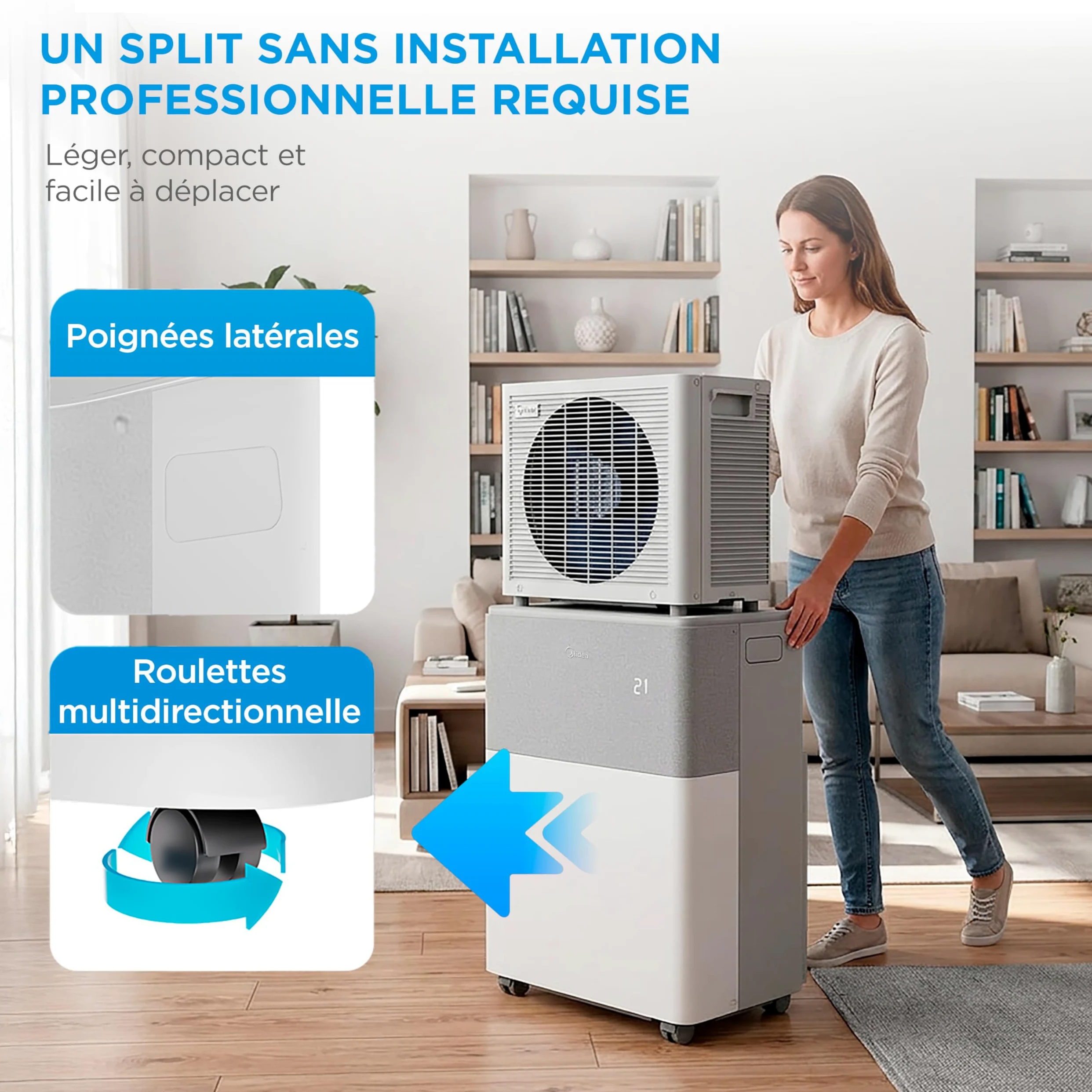 MIDEA Climatiseur PortaSplit Mobile Silencieux 4-in-1| 12000 BTU | Chauffage et Climatisation Portable Prêt à Poser 3,5kW- Clim Mobile avec rafraîchisseur, déshumidificateur, chauffage,ventilateur
