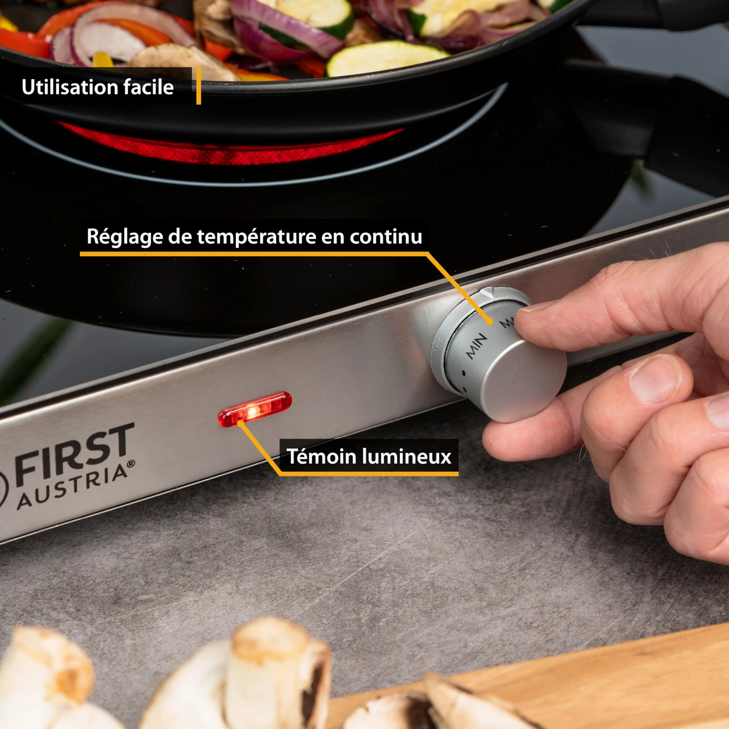 TZS First Austria - Plaque de cuisson double infrarouge vitrocéramique TOUS types de casseroles 2800W - Mini réchaud électrique pour déménagement, camping & maison - Réglage continu et témoin contrôle
