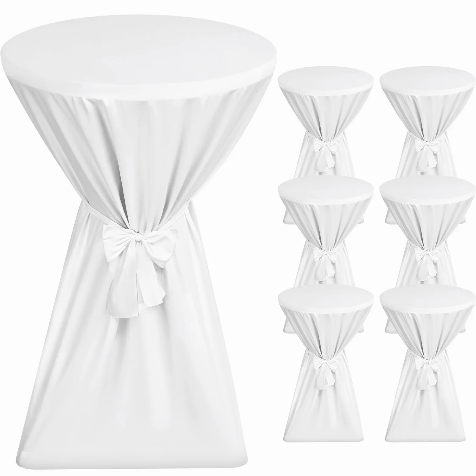 Showgeous Lot de 6 Housses de Table de Bar Premium 60 cm Blanches Housses de Table pour Tables de Bar 60 cm Housse de Table de Bar, Nappe de Table de Bar Antidérapante et Lavable Ruban