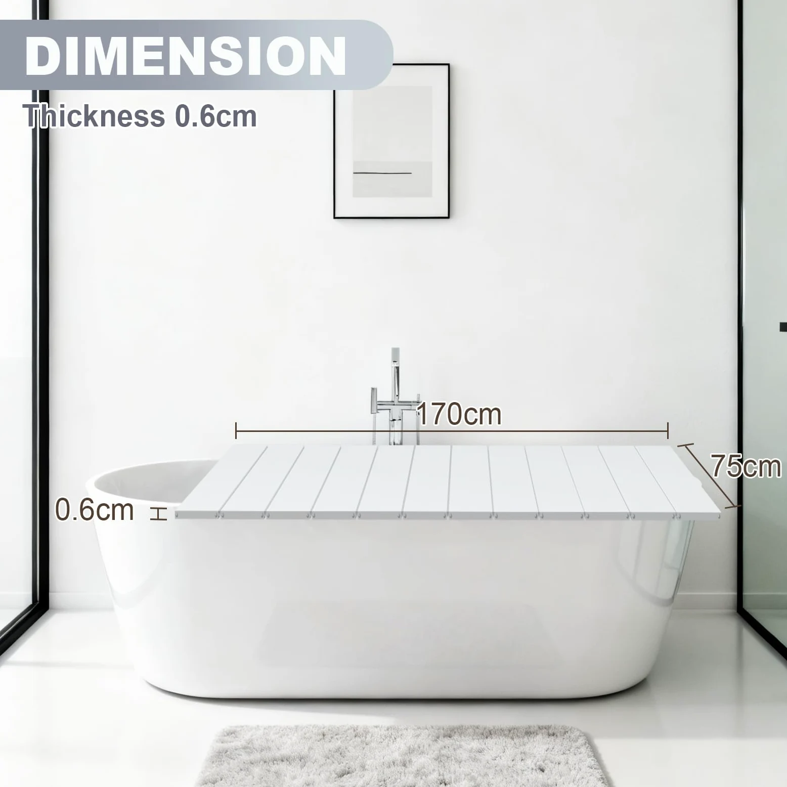 Couverture De Baignoire, Étanche Ponts D'isolation de Baignoire Anti-poussière Pliante Protège-poussière Support De Rangement, Blanc (Taille : 75cm x 170cm x 0.7cm)