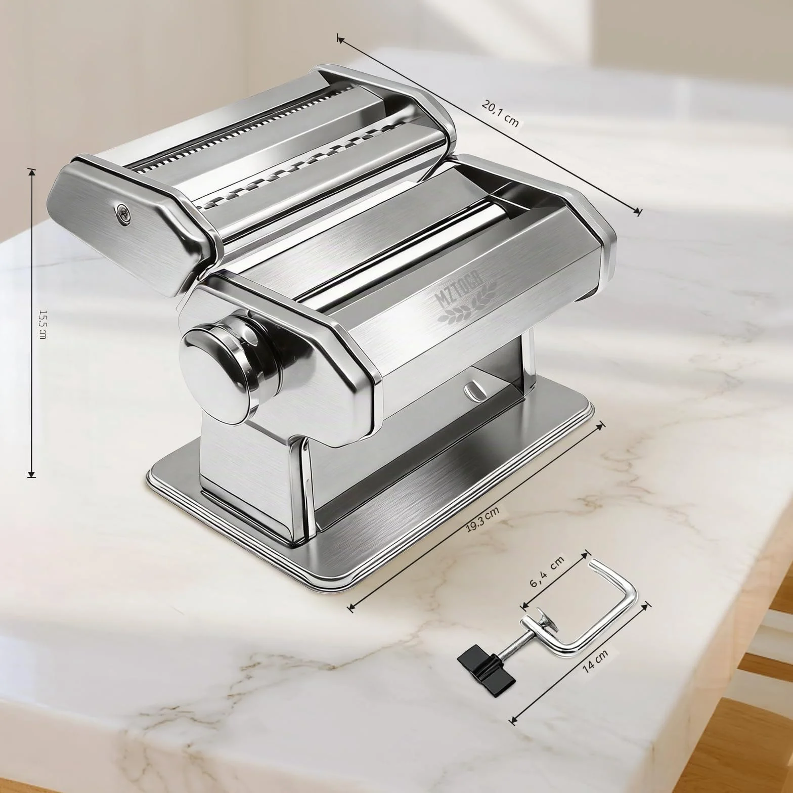 MZTOGR Machine à pâtes et raviolis, lot de 6 pièces en acier de 150 mm avec 9 réglages d'épaisseur réglables, avec accessoire pour raviolis, égouttoir à pâtes