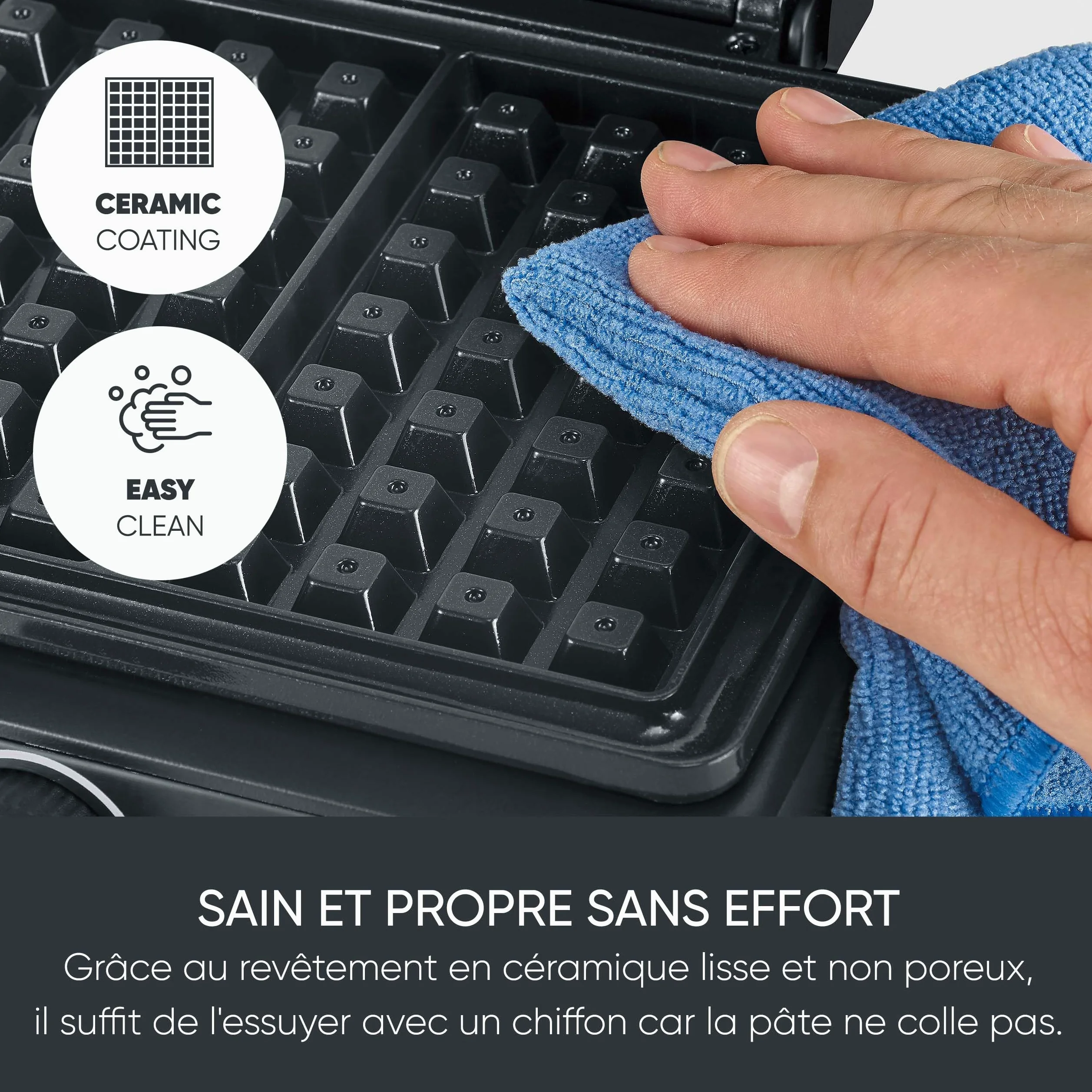SEVERIN Gaufrier 1 600 W, Appareil à gaufres au revêtement antiadhésif pour gaufres belges moelleuses et croustillantes, Machine à gaufre sans PFAS au design compact, Noir, WA 2130
