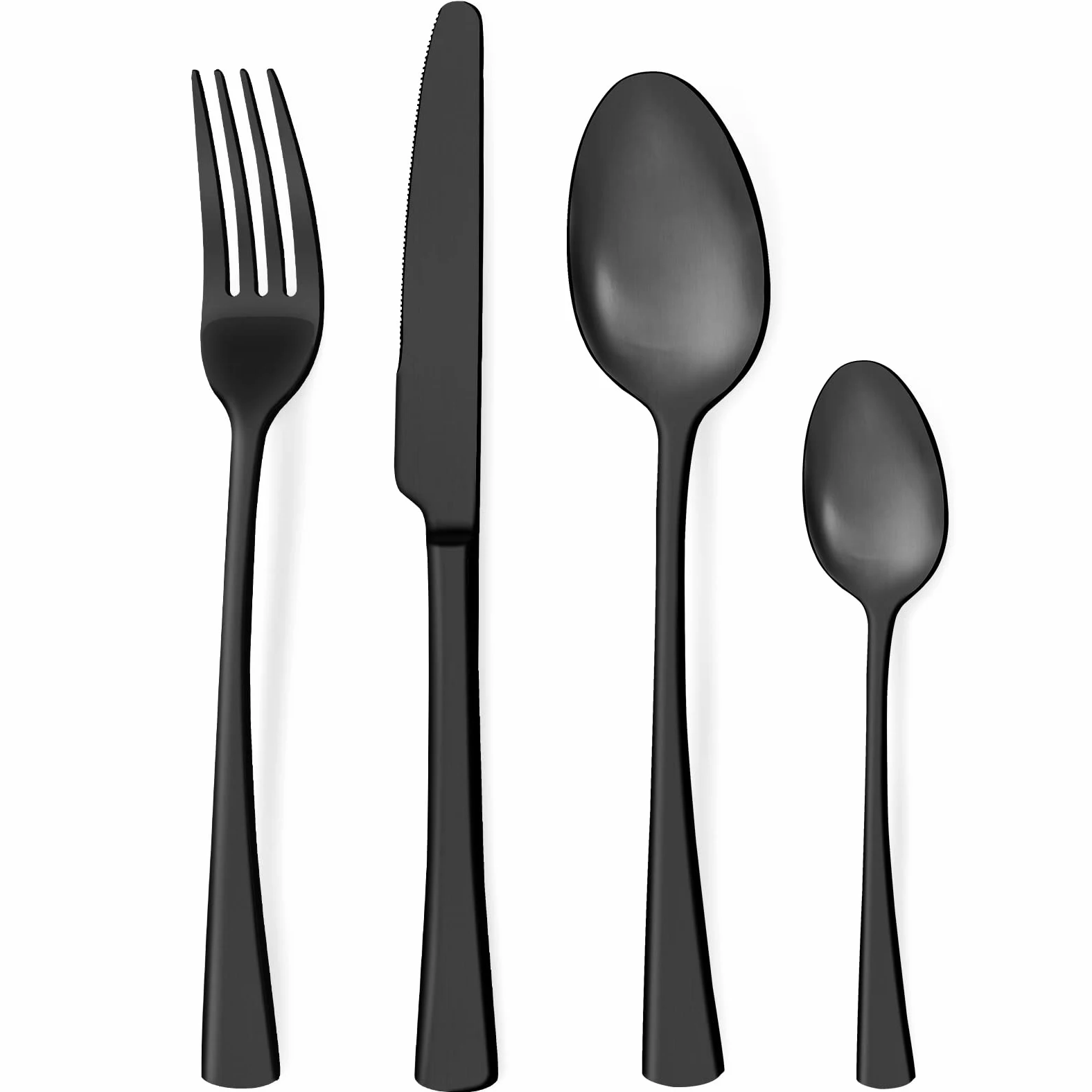 Bestdin set couverts de table noir 6 personnes, ensemble de couverts inox 24 pièces, Comprend des couteaux/fourchettes/cuillères, fini mat et lavable au lave-vaisselle, facile à nettoyer