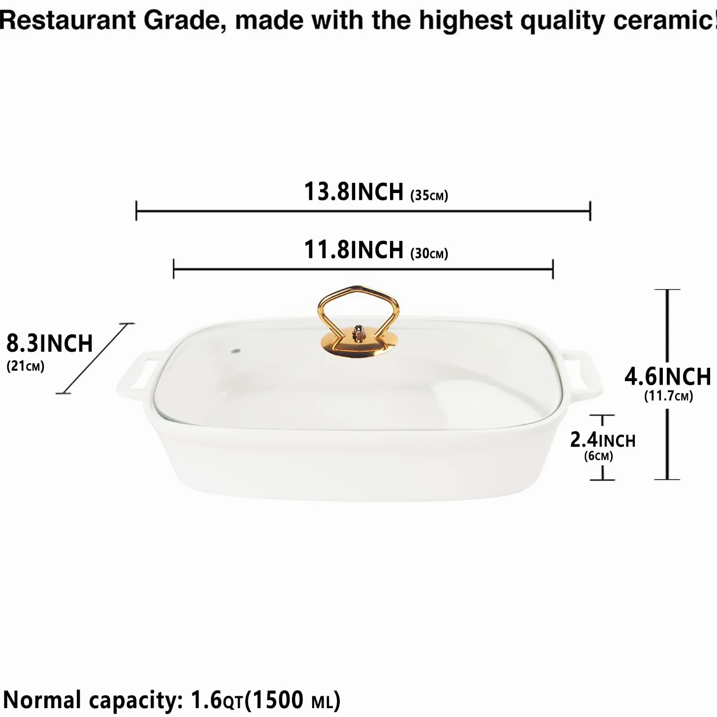 plat à gratin rectangulaire en porcelaine avec couvercle en verre, terrine de soupe de 1500 ML pour servir, plat chauffant pour buffets, plateau pour conserver les aliments, plat à gratin