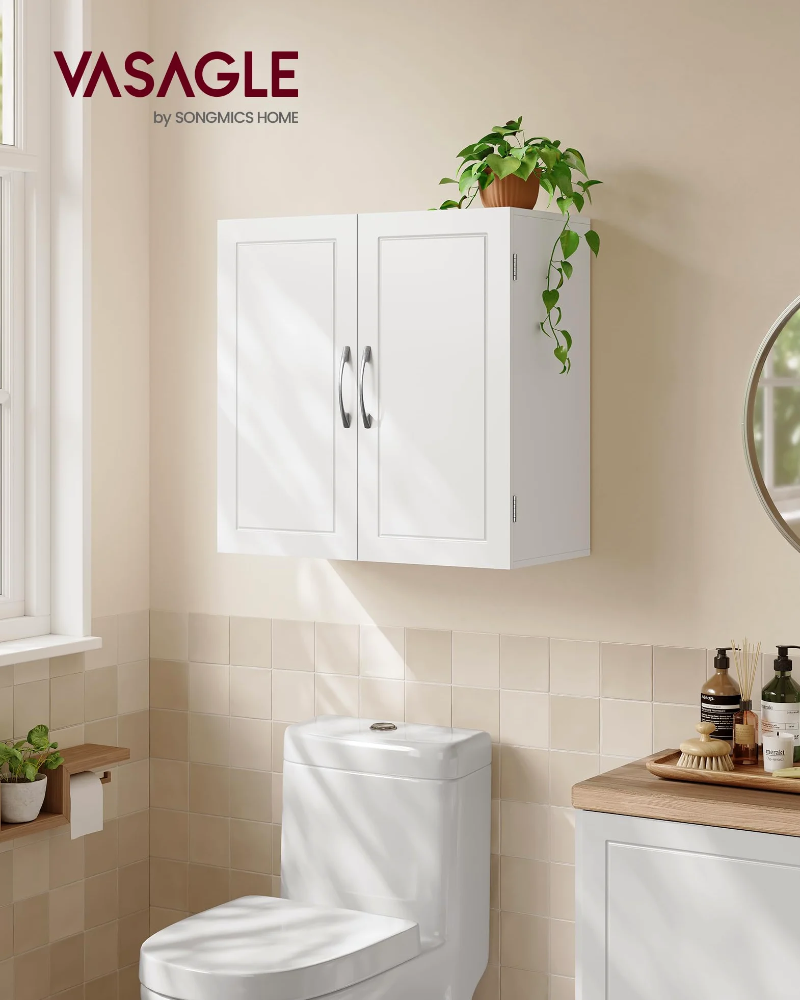 VASAGLE Armoire Murale pour Salle de Bain, Placard de Rangement Mural pour Salle de Bain, 30 x 60 x 60 cm, Armoire à Pharmacie avec Étagères Réglables, Blanc Nuage BBC321W01