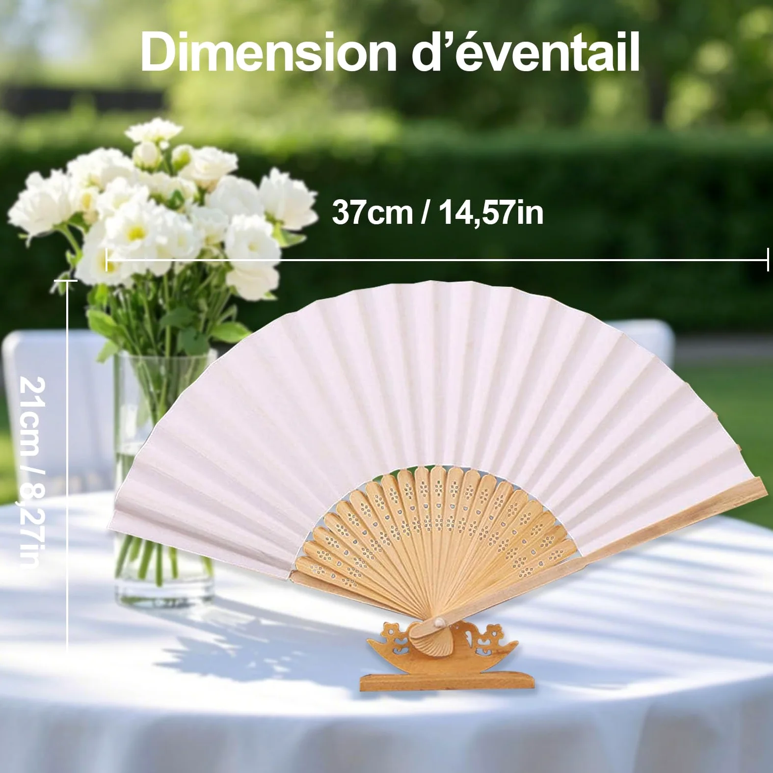 Lot 60 Eventail Mariage Personalisable Blanc Pliante de Papier Cadeau pour Invités Mariage Fête Décoration Déco DIY