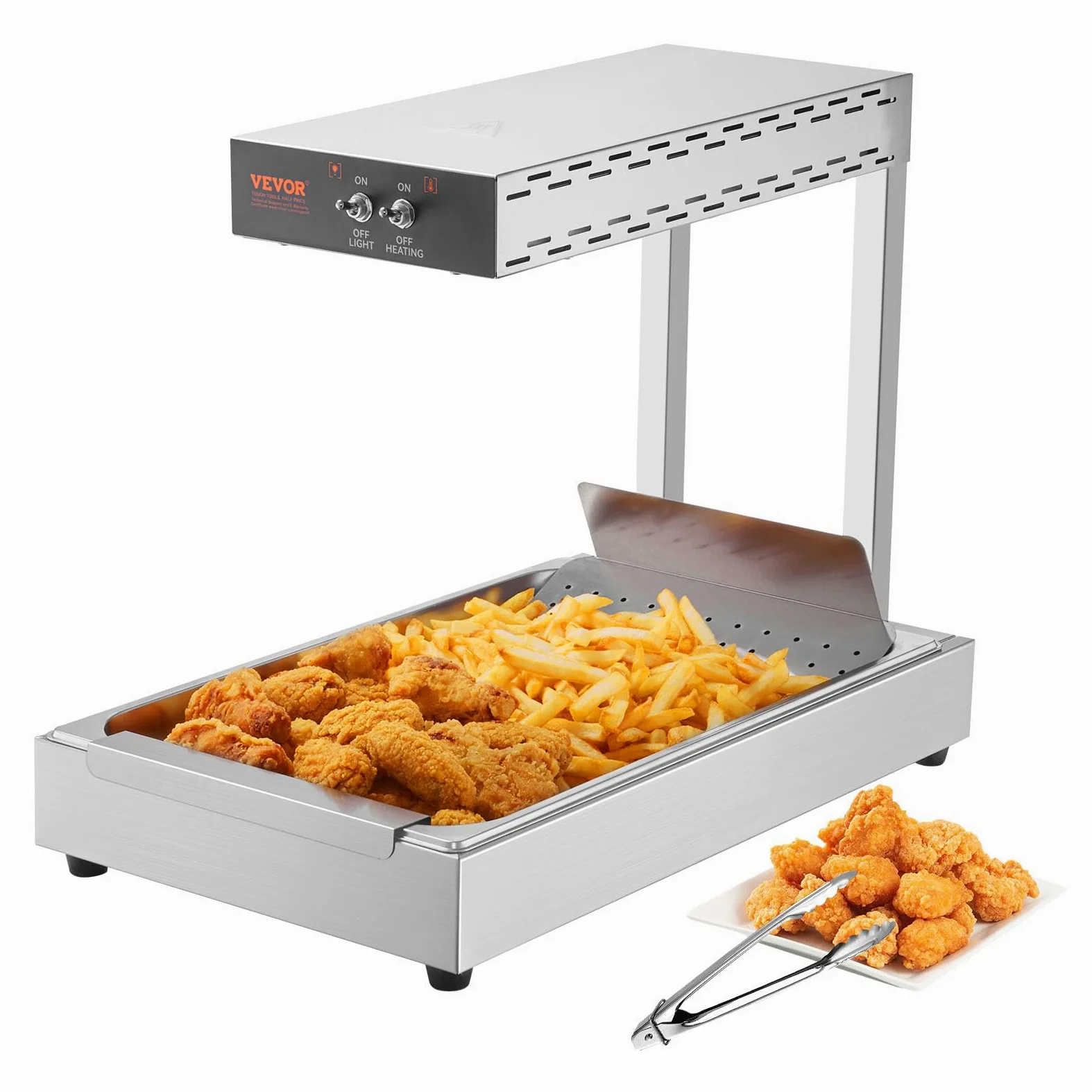 VEVOR Chauffe-Frites Commercial 750 W Lampe Chauffe-Plat en Acier Inoxydable Température 40-50 ℃ avec Pince pour Maintien au Chaud Pizza Poulet Frit Hamburger Aliments Buffet Cuisine Restaurant