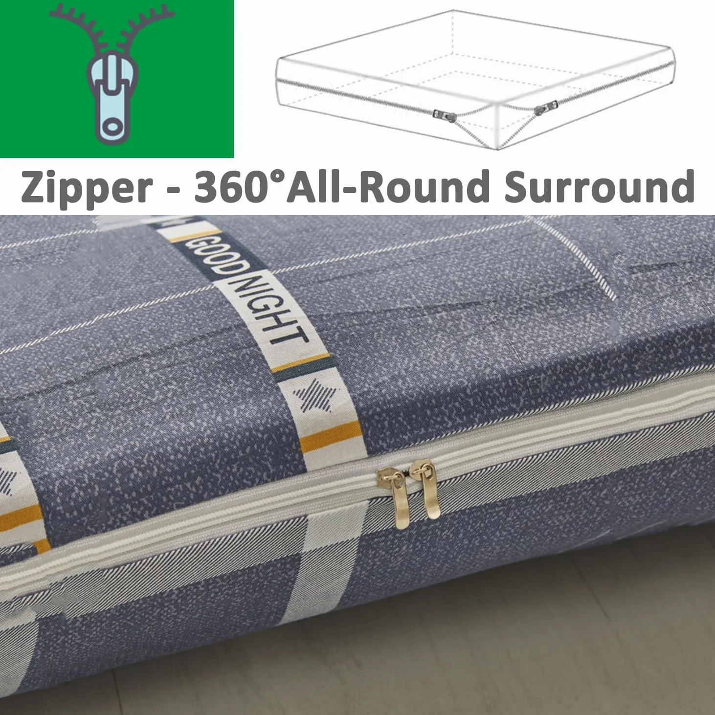 Housse De Matelas Tatami,Housse Protection Futon Lavable 100% Coton Matelas Futon Housses Anti-Poussière Lavable Machine,Housse De Futon Japonais avec Fermeture Éclair,Style,Queen/150x200cm