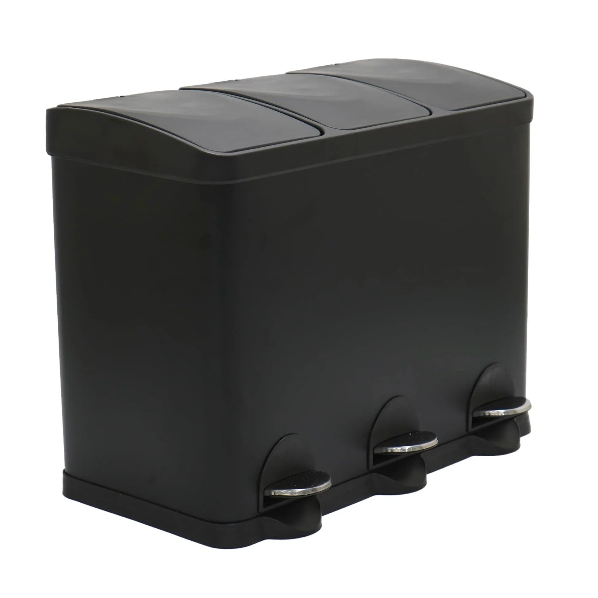 Amig - Poubelle Triple avec Pédales 45 litres - 3 Compartiments Amovibles de 15 litres - Poubelle de Recyclage pour la Cuisine - Acier - 60 x 37 x 49 cm - Noir Mat