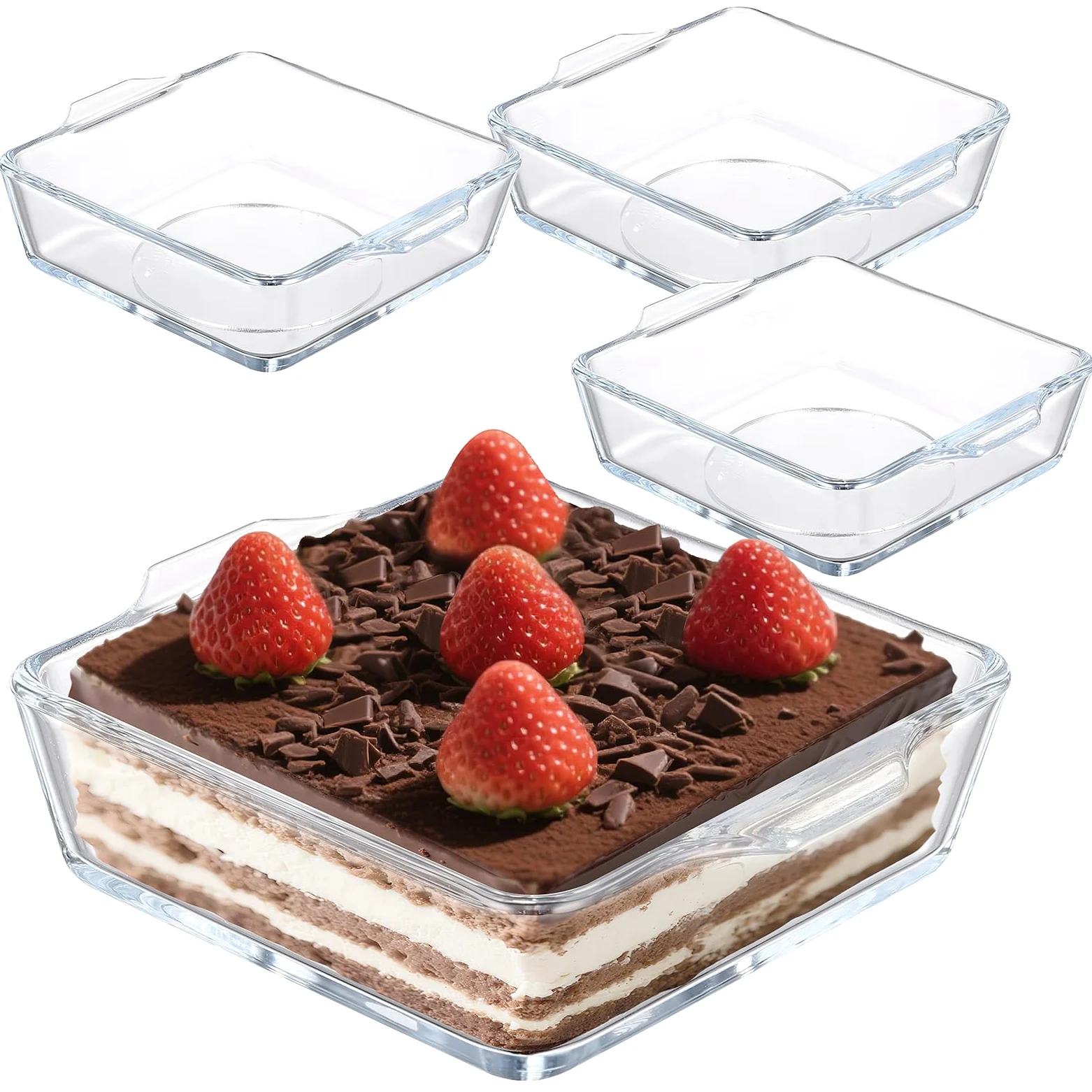 Lot de 4 mini plats à gratin en verre transparent avec poignée 0,5 l - Petit moule à cake en verre empilable - Moules carrés empilables pour four, micro-ondes, lasagnes, tiramisu
