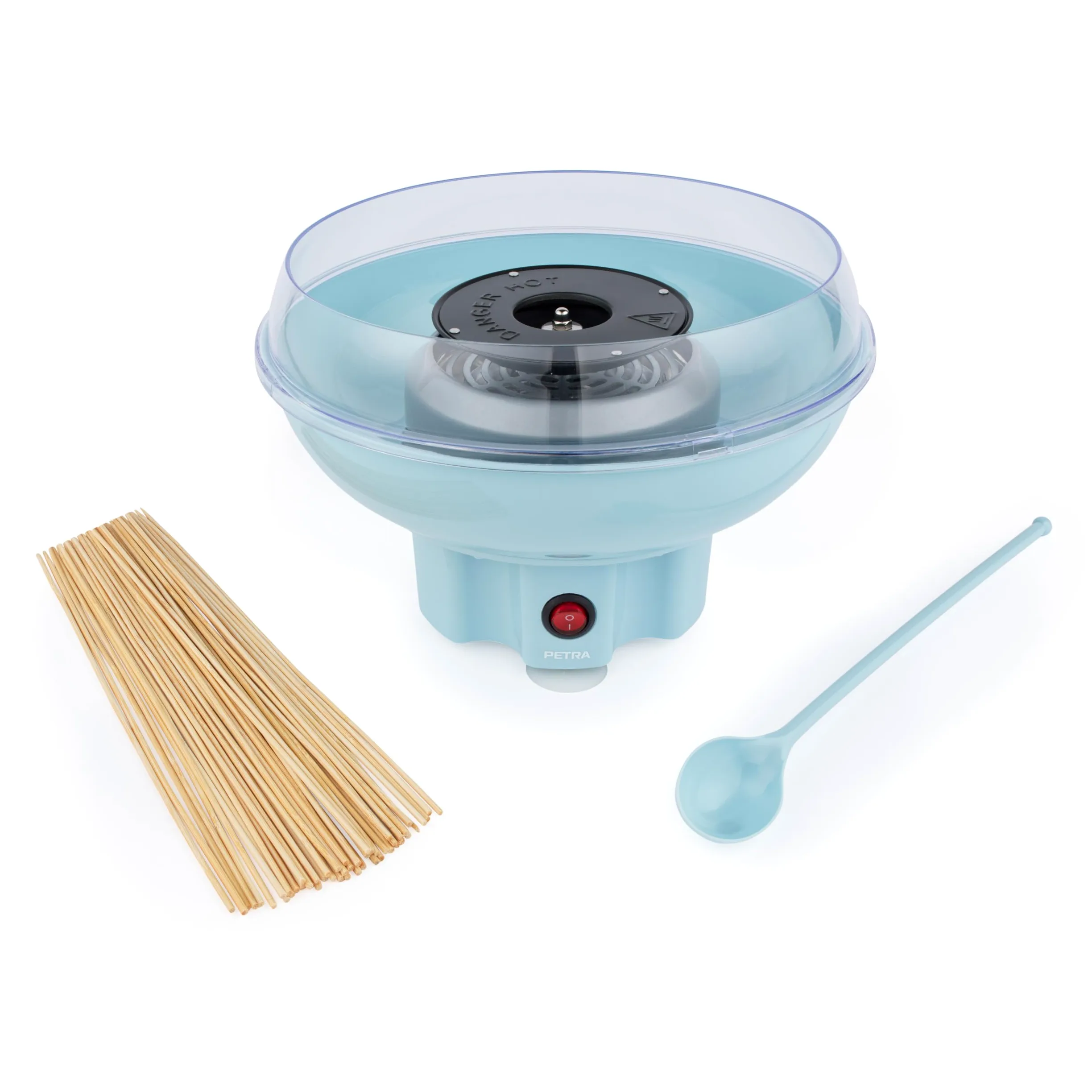 Petra Machine à Barbe à Papa, Sans BPA, 50 bâtonnets & cuillère doseuse Incluse, Utilisez du Sucre Ordinaire ou Bonbons Durs sans Sucre, Appareil Cotton Candy Bleu, Design Rétro , 400W
