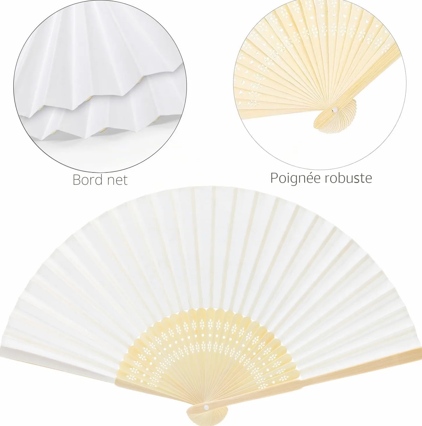 FEPITO 82 Pièces Éventail Pliant en Papier Blanc avec Bambou pour Cadeau de Mariage, Fête, Maison, Bricolage