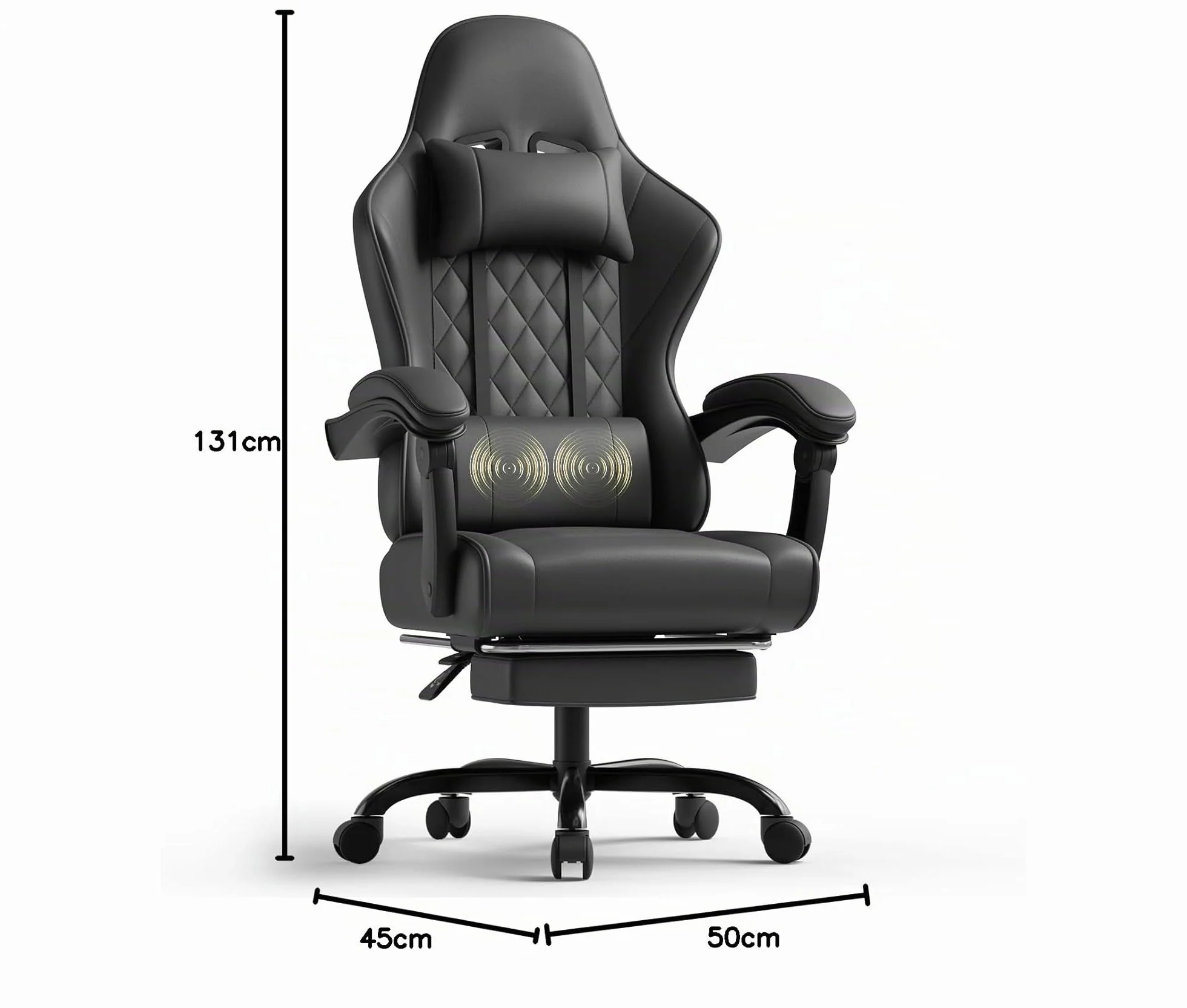 TRIUMPHKEY Chaise de Jeu Ergonomique avec Massage Lombaire, Fauteuil Gaming, Repose-Pieds Rétractable, Dossier Réglable, Confort Quotidien, Gaming et Bureau, Noir