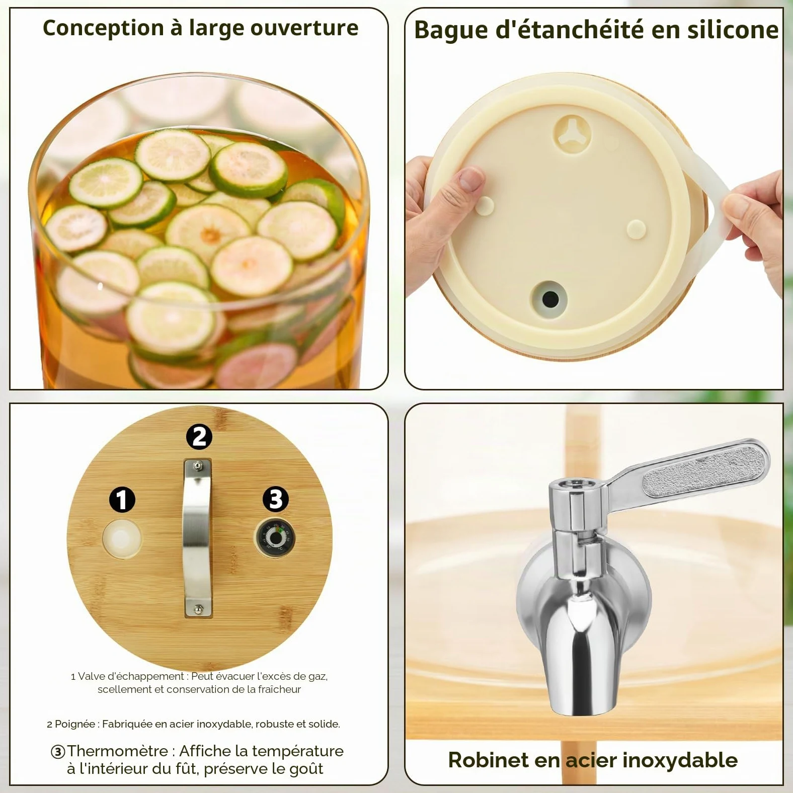 Hisredsun Distributeur De Boissons Chaudes Ou Glacées, 5L Distributeur Boissons Avec Support En Bois, Fontaine a Punch Pour Les Goûters à La Limonade Ou Les Goûters Au Thé, Lavable Au Lave-Vaisselle