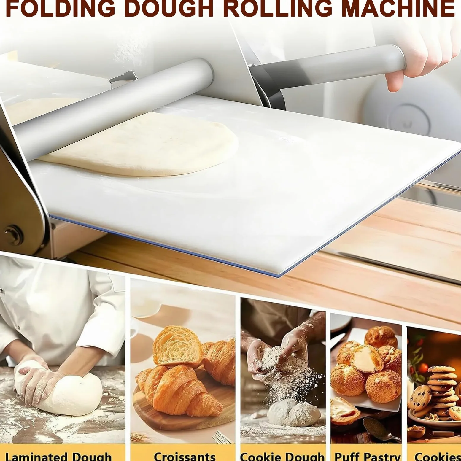 Laminoir à Pâte Pliable Manuel pour Boulangerie, Pizza et Croissants, Laminoire Manuel à Pate, Laminoir à Pâte Feuilletée, Laminoir à Pâtisserie en Acier Inoxydable A300