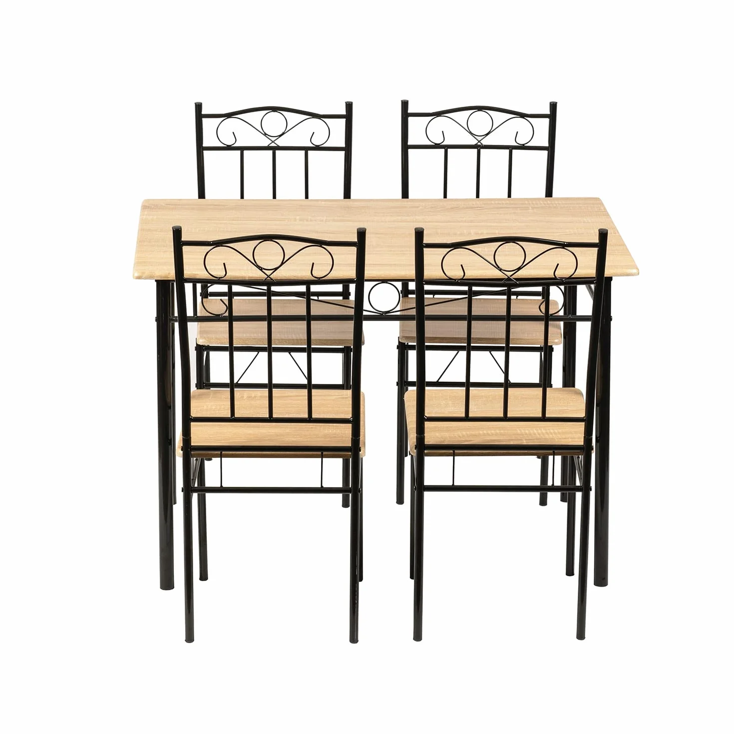 Ensemble Table et 4 Chaises, en Grain de Bois de Hêtre, Pieds en Métal Noir, pour Salle à Manger, Cuisine, Salon
