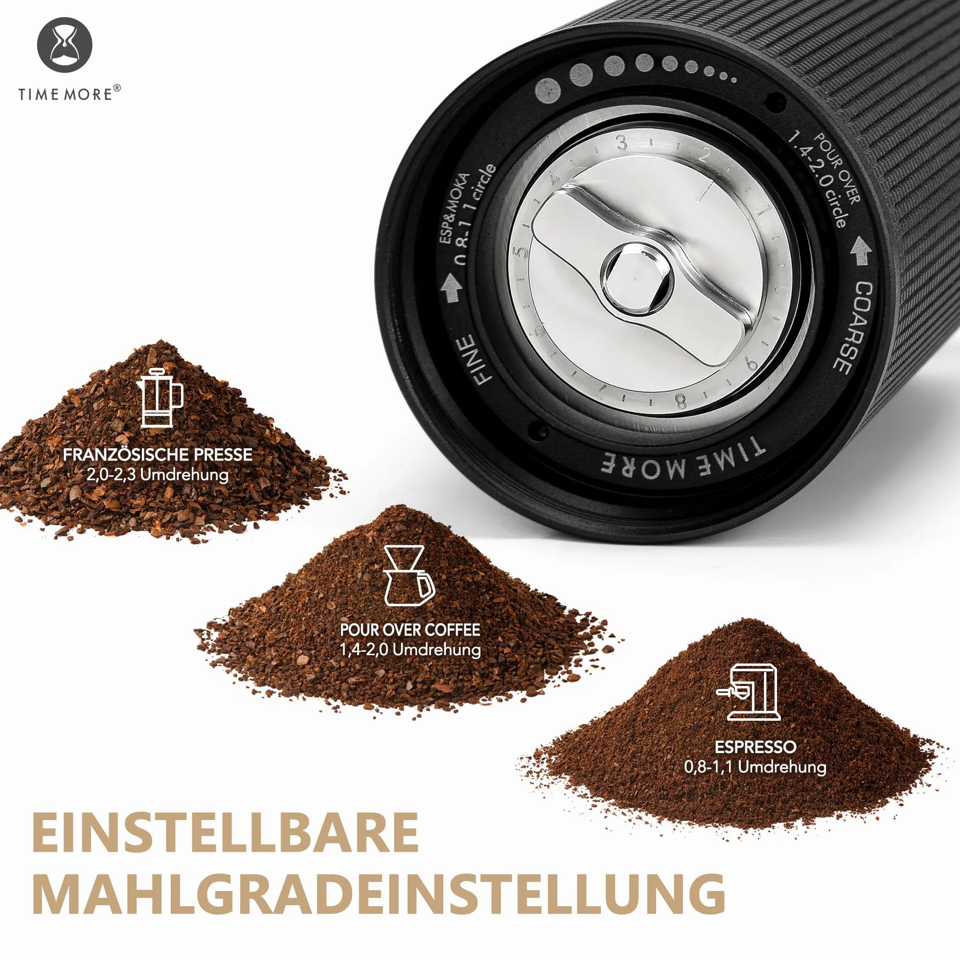TIMEMORE Chestnut C3 ESP PRO, moulin à café manuel, corps entièrement métallique, fraise conique S2C en acier inoxydable, moulin à café manuel avec poignée pliante, pour Espresso et French Press, noir
