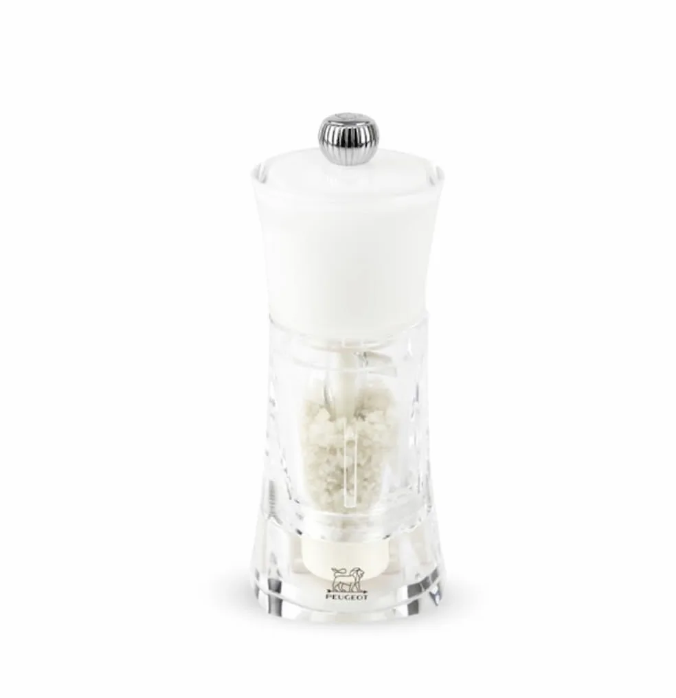 PEUGEOT - Moulin à Sel Humide Oléron 14 cm - Réglage Classique - Mécanisme Zirlion Spécial Sel Humide en Céramique - En Bois Labellisé PEFC et acryl - Fabrication Française - Coloris Blanc