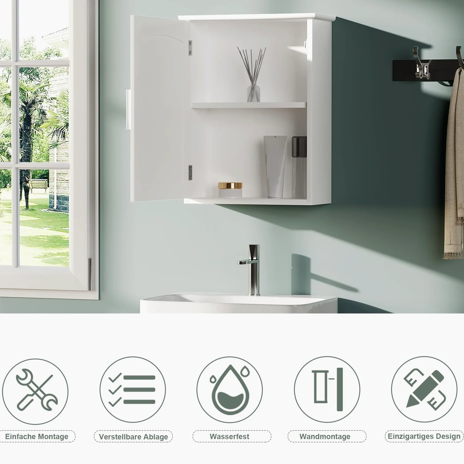 EUGAD Armoire Murale Salle de Bain, Meuble Salle de Bain, Armoire Pharmacie, Meuble WC Suspendu, avec Étagère Réglable, Porte, en MDF, Blanc, 40x17x51cm