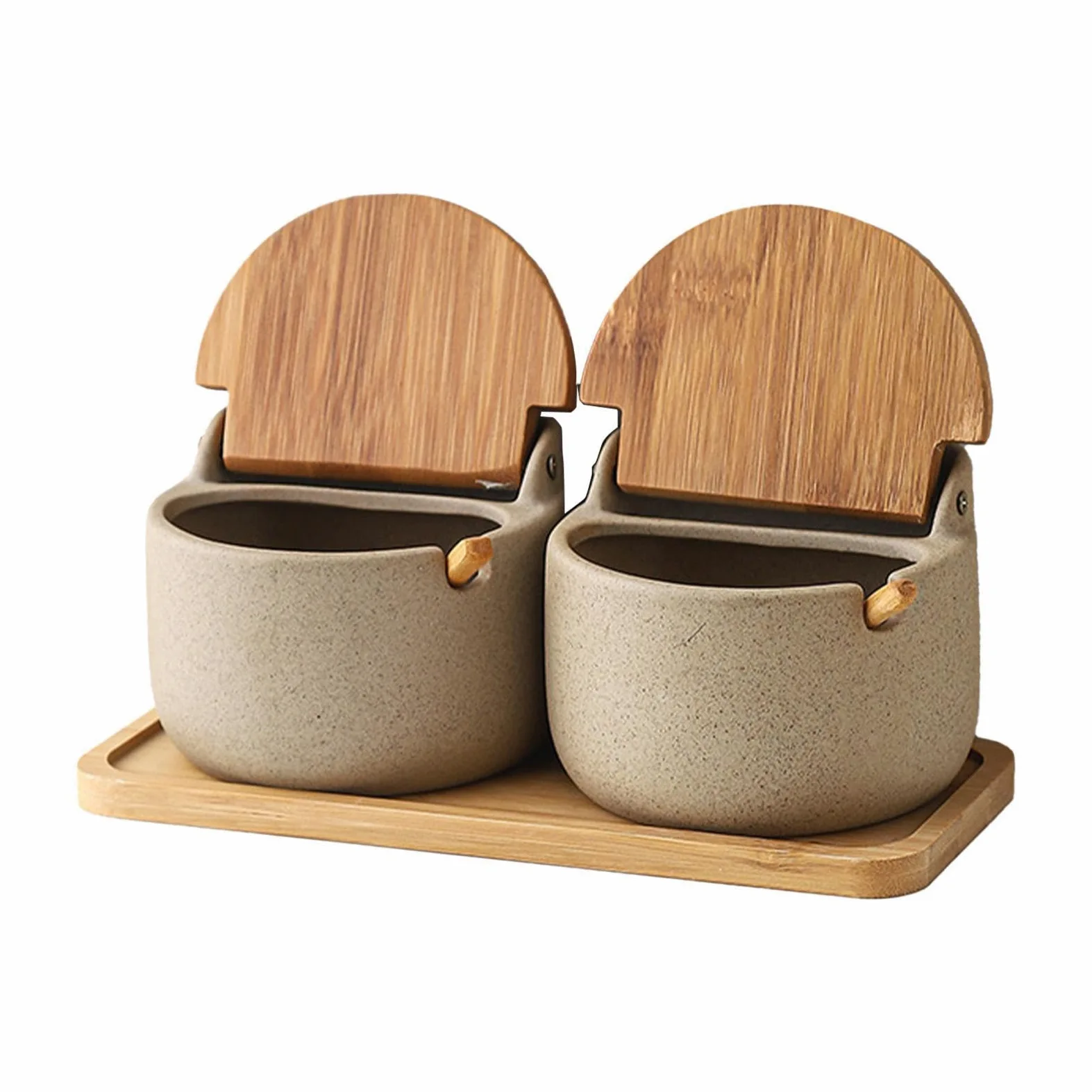 Récipient à sel – Ensemble de rangement de cuisine élégant de 22 cm | Porte-sel polyvalent en céramique – Design élégant avec cuillère et couvercle en bois, idéal pour l'assaisonnement sur