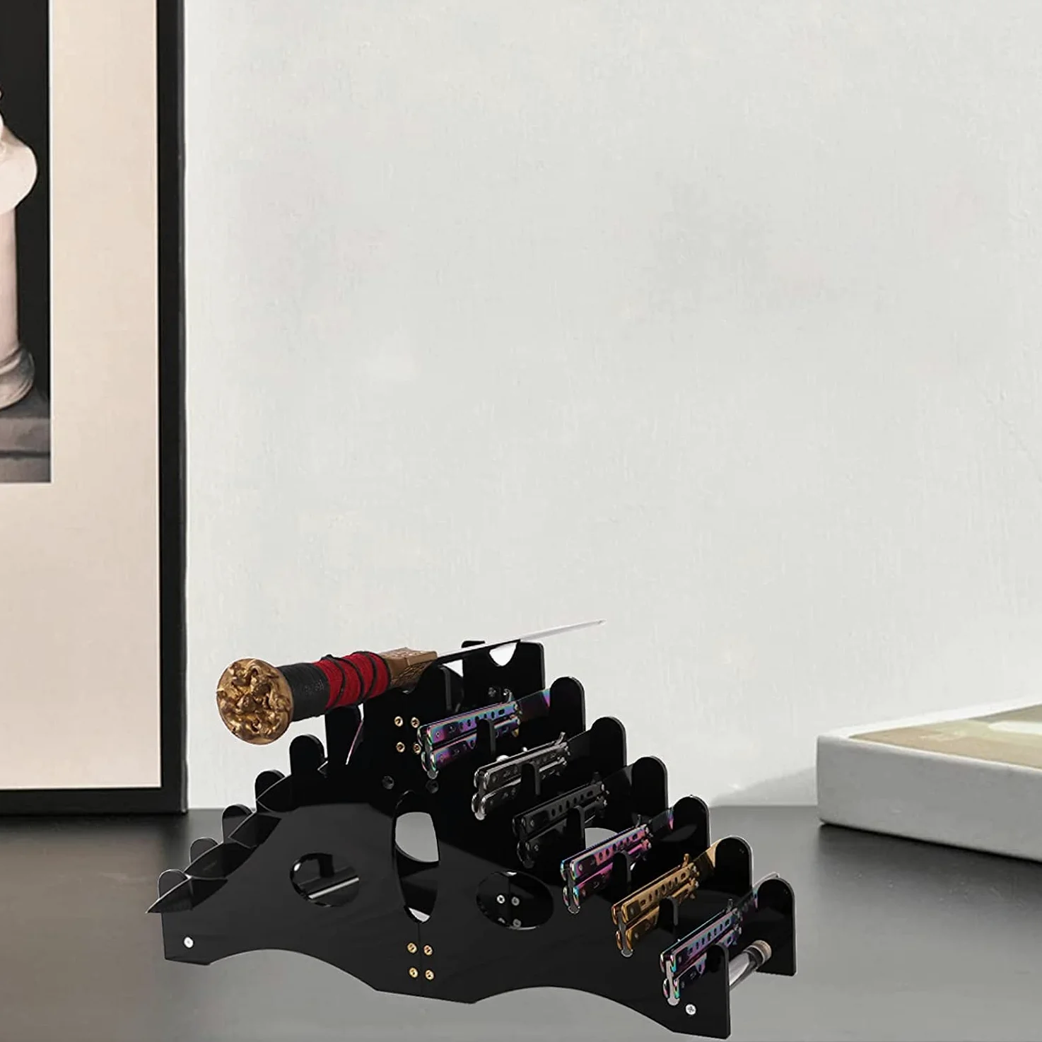 Retient 12 couteaux de poche stand Noir - Collection de couteaux acrylique