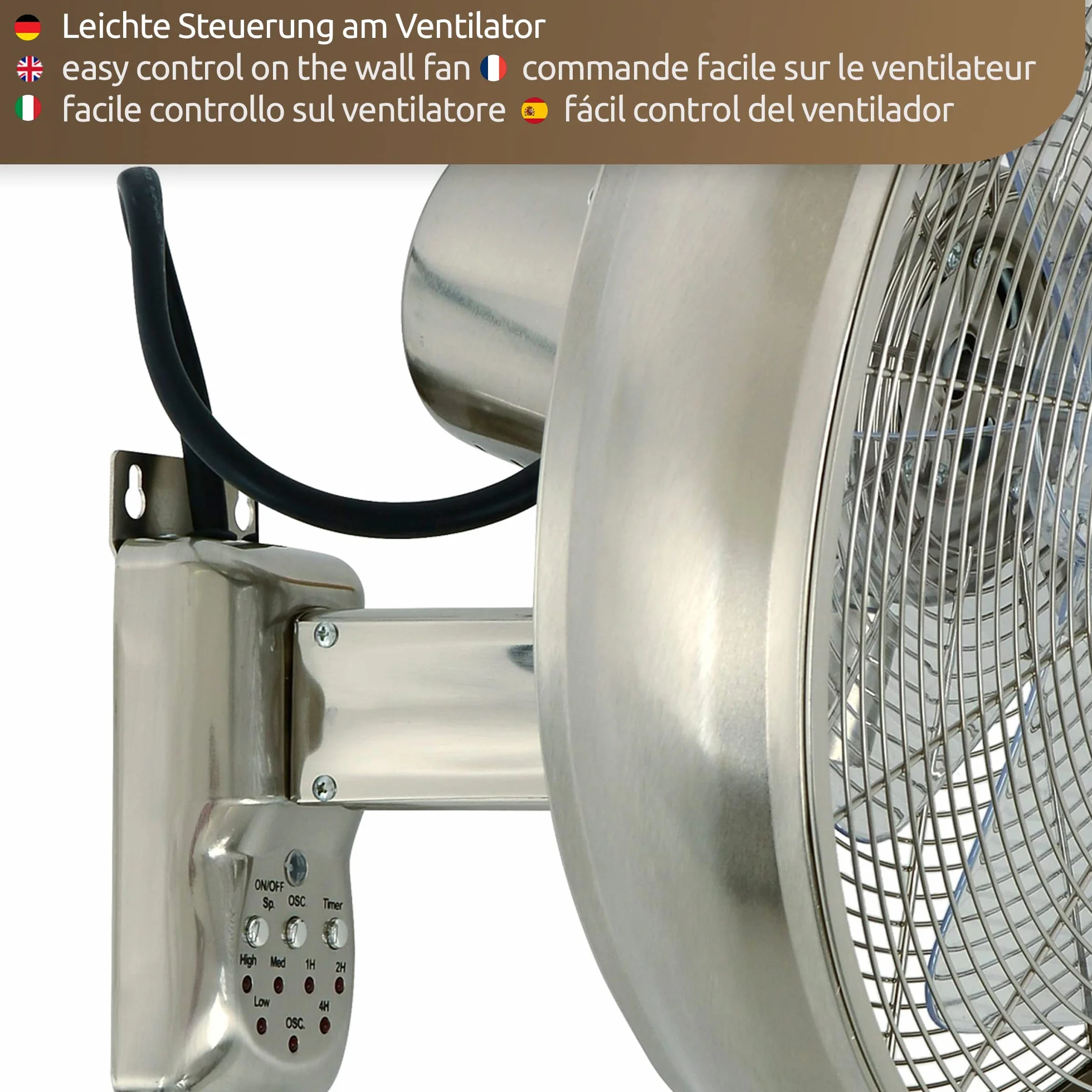 LUCCI AIR Ventilateur mural Breeze avec télécommande, ventilateur mural pivotant automatique, Ø 46 cm, acier