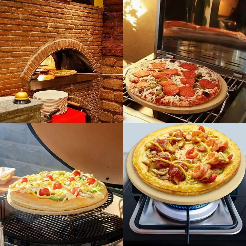 homEdge Ensemble de Pierre à Pizza, Pierre de Cuisson en Cordiérite Ronde Robuste pour Pain, Pizza, Pierre de Cuisson avec Pelle à Pizza pour Four et Grill-33cm (Diamètre)