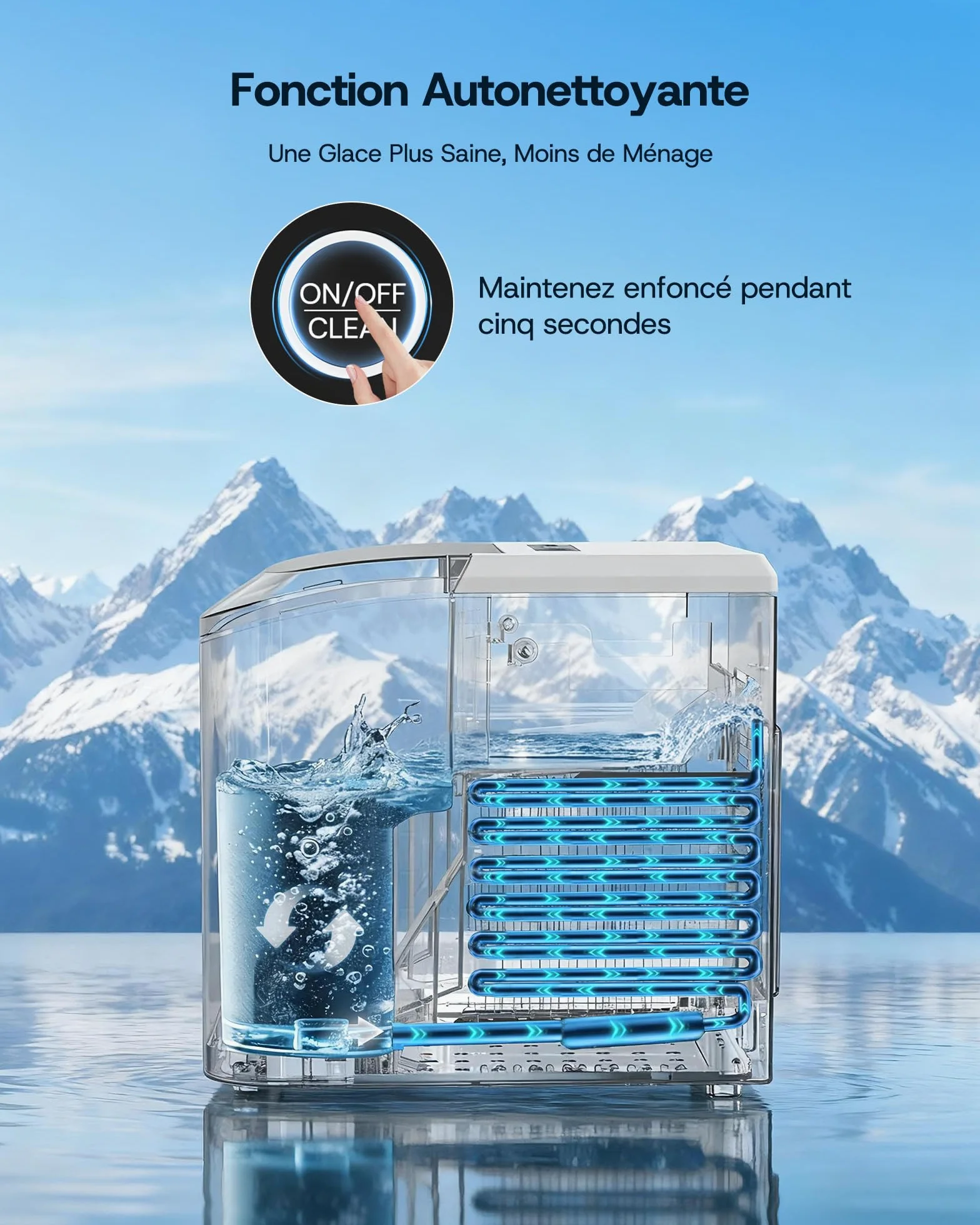 Upstreman Machine à Glaçons,9 Glacons en 6-8 Min,12kg/24h,2 Tailles de Glaçons,1,5L,Autonettoyante,Machine a Glace Portable pour Maison,Cuisine,Camping,Blanc,BI12