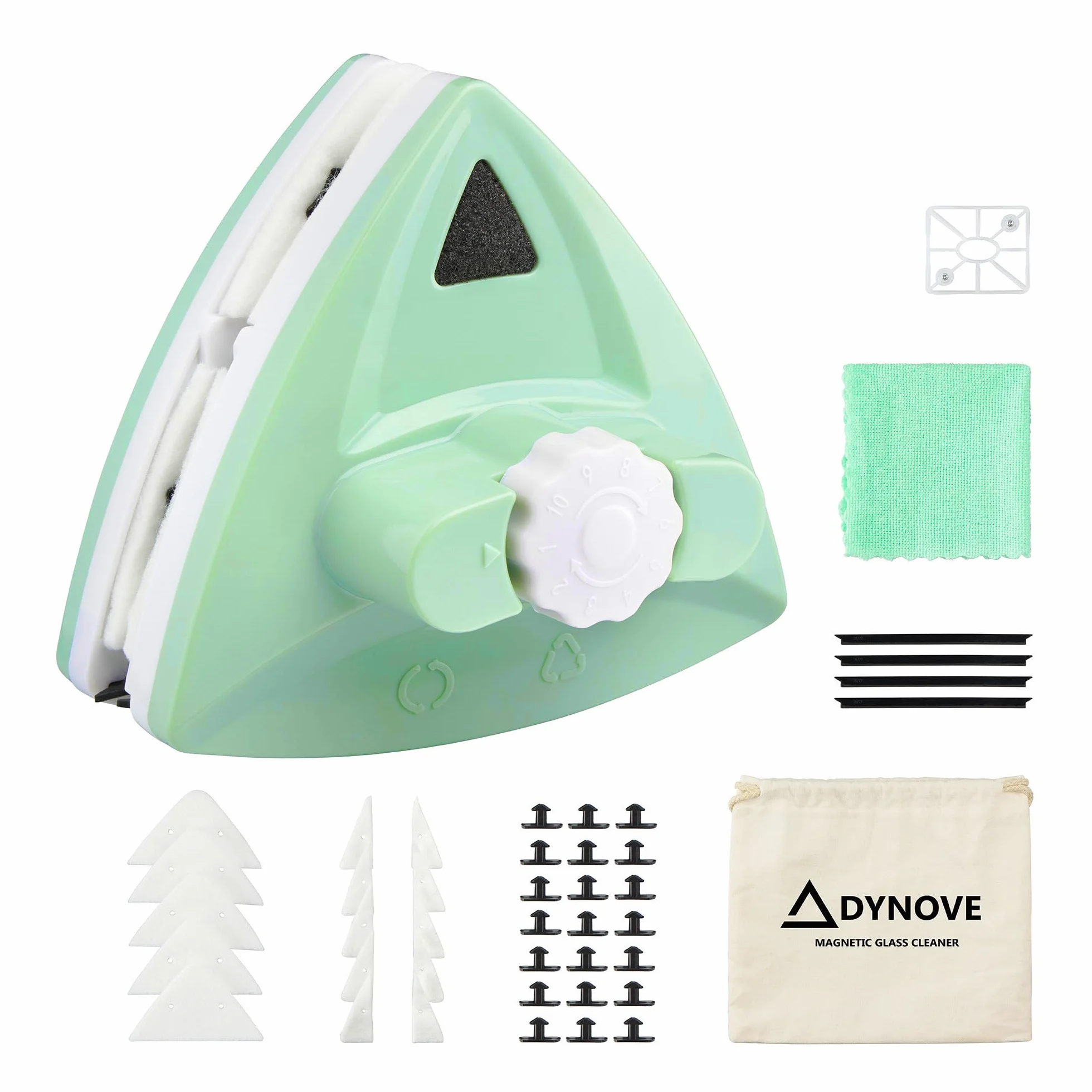 Lave Vitre Magnétique Réglable pour Fenêtres 5 à 25 mm - Nettoyeur Vitre Magnetique - Comprend 30 Pads de Nettoyage, 4 Raclette en Caoutchouc, 1 Sac de Rangement et 1 Chiffon en Microfibre