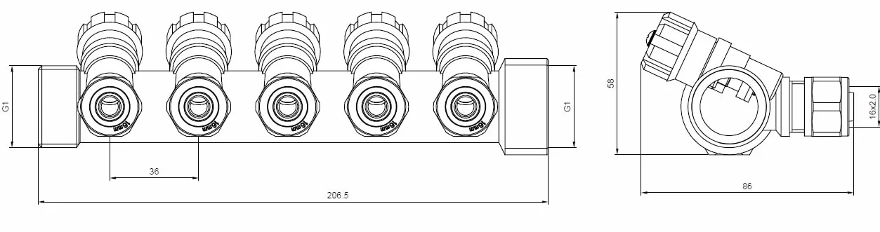 Distributeur D'eau Froide Potable Chauffage Industrie Distributeur De Raccordement 1 Pouce x 16 mm PEX 5 Circuits