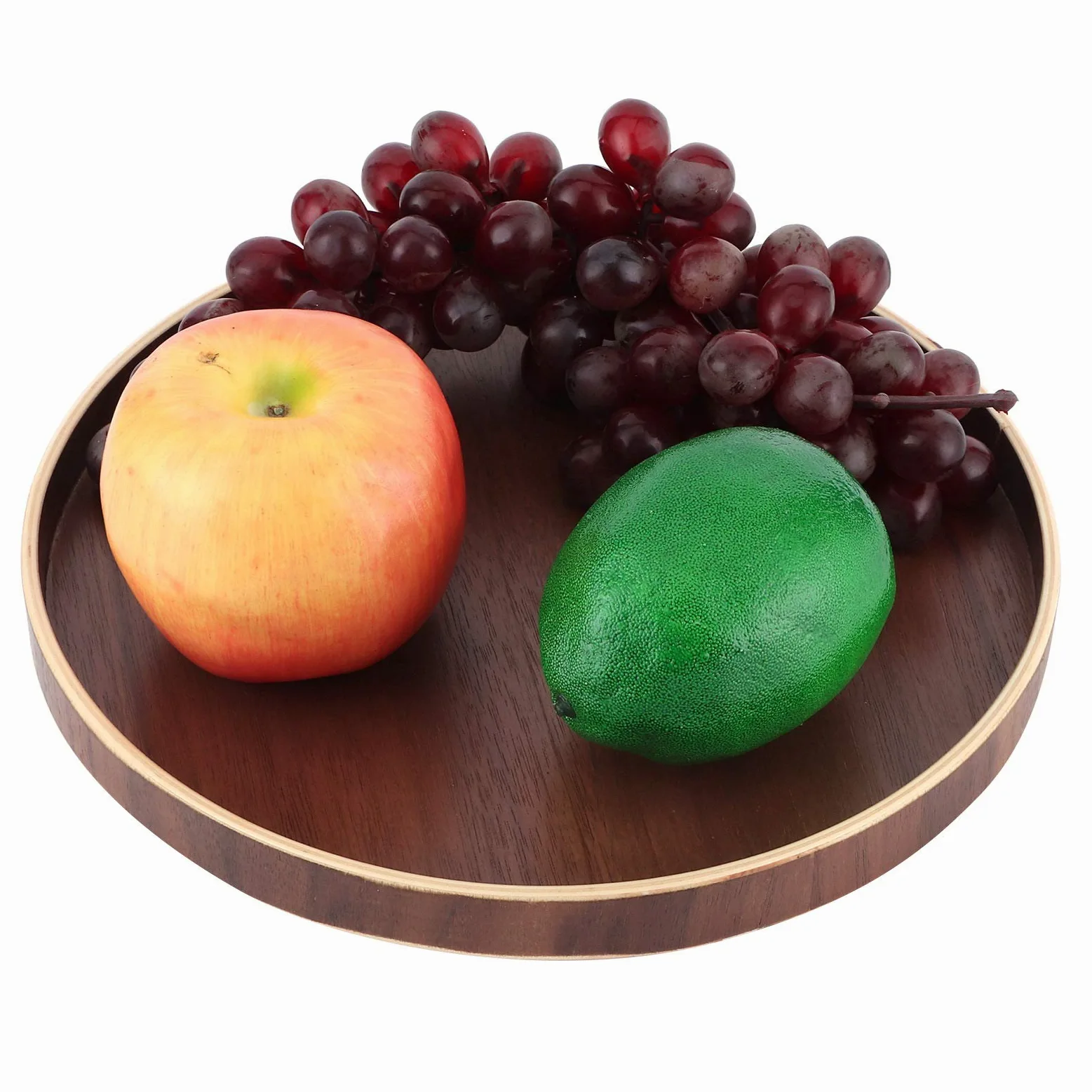 Plateau de service rond en bois de style japonais – 24 cm couleur noyer – Respectueux de l'environnement et sûr pour servir, divertir et décorer la maison
