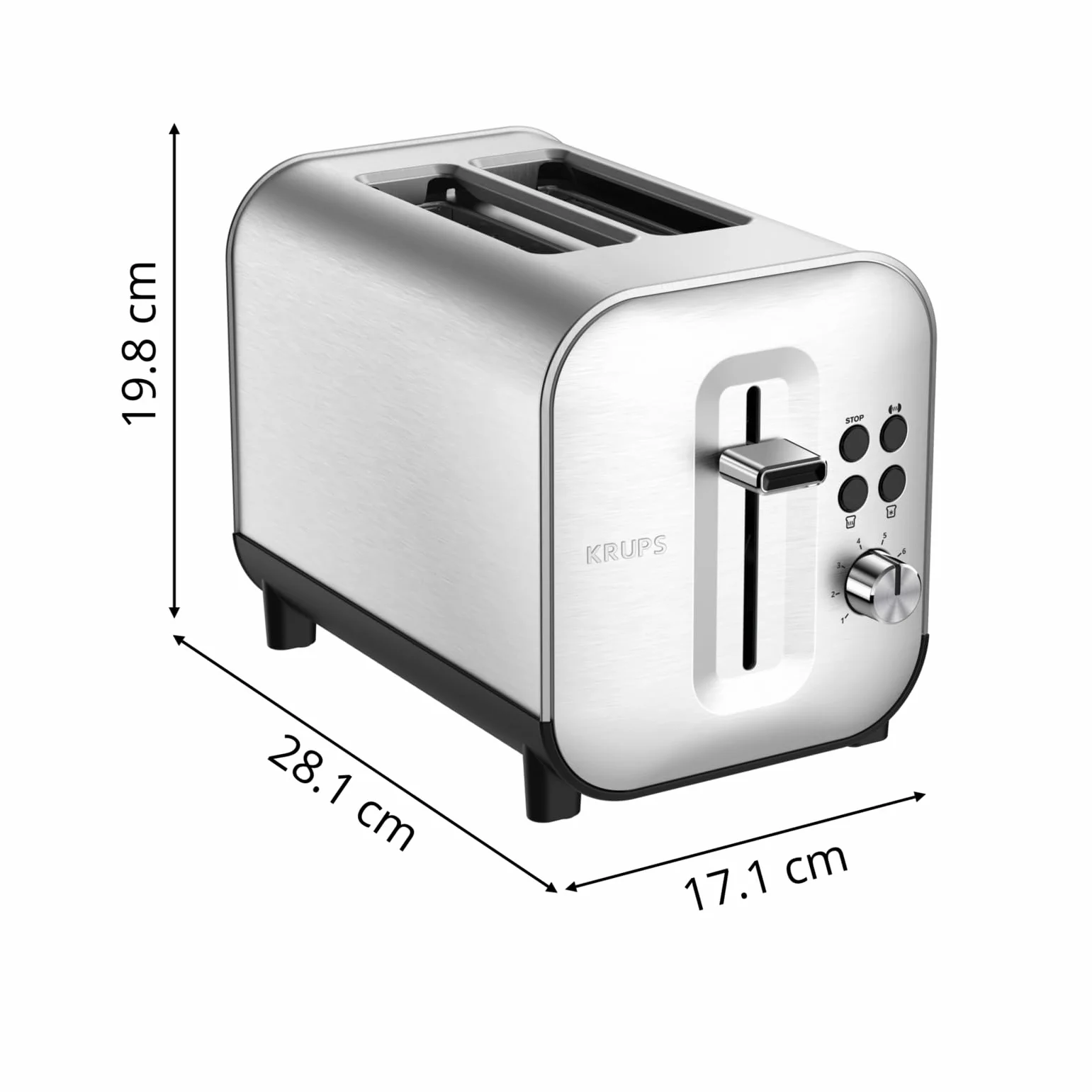Krups Grille-pain 2 fentes larges, Inox brossé premium, 8 réglages température, Remontée extra-haute, Tiroir ramasse-miettes, Excellence KH682D10