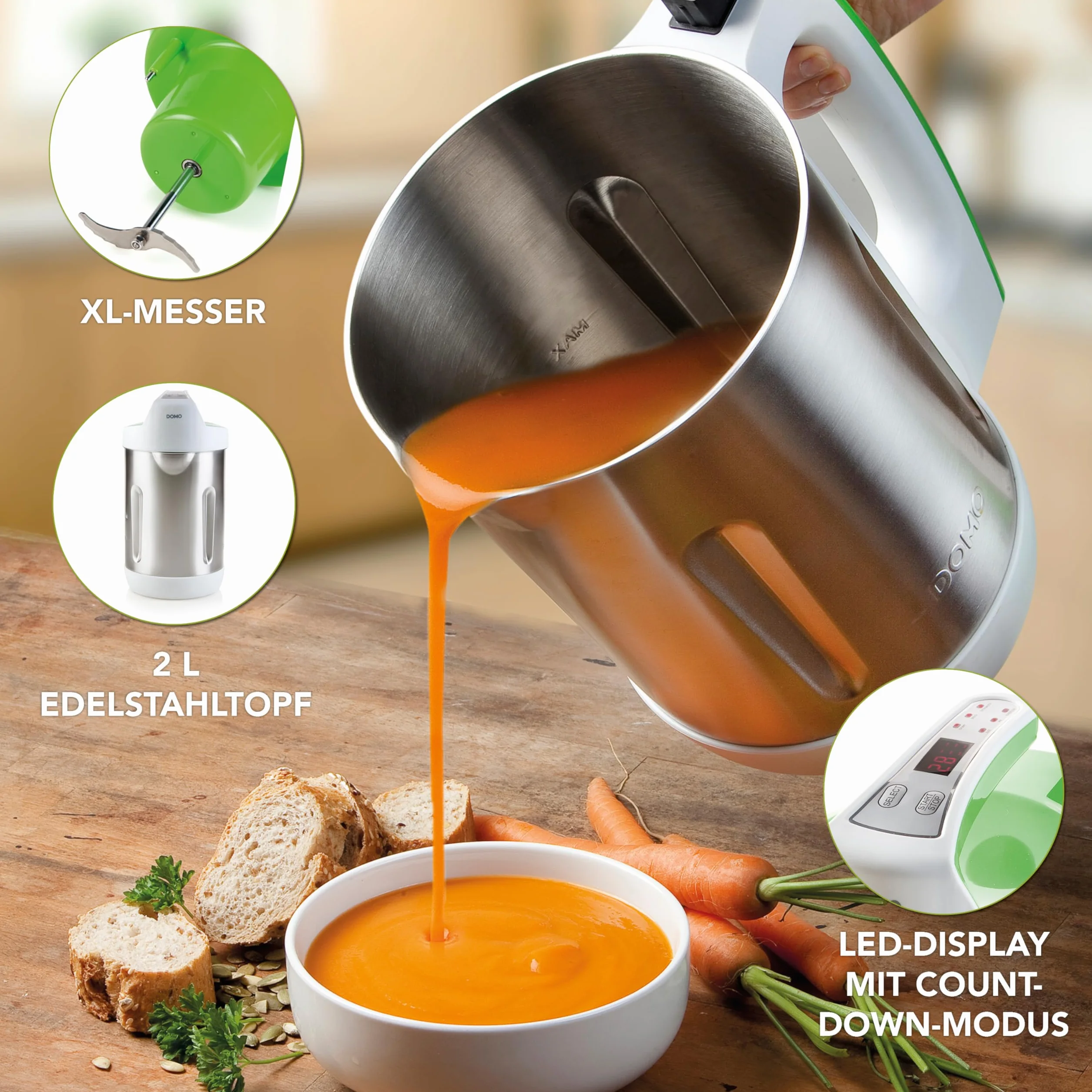 DOMO DO705BL Blender mixeur - Soupe maker avec 6 programmes - Extra smooth, Chunky, Juice, Jam et Clean - LED - 2L