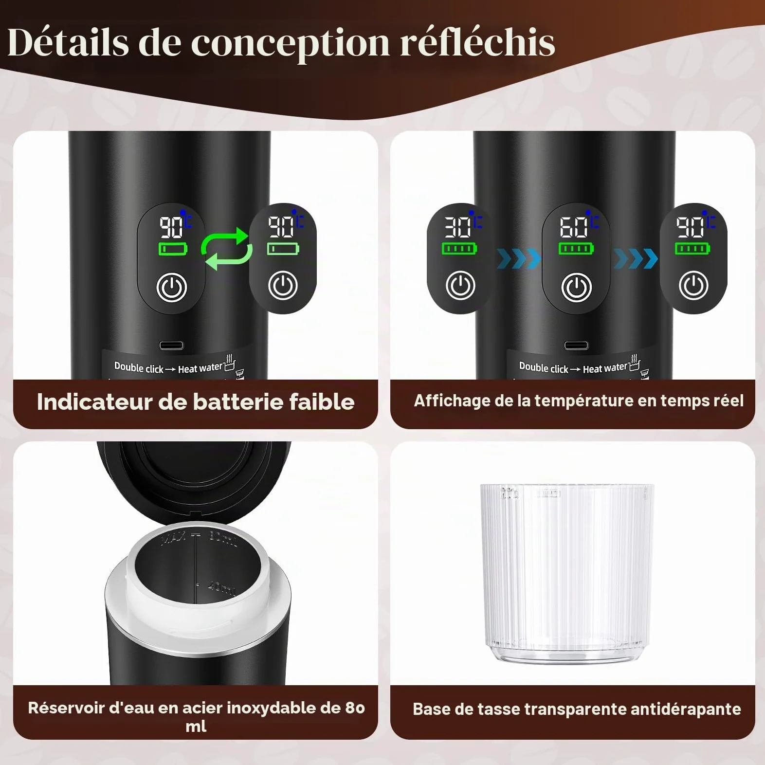 Machine à expresso portable, machine à café électrique 3 en 1, machine à café de camping, mini auto-chauffante compatible avec le café moulu et les capsules de café
