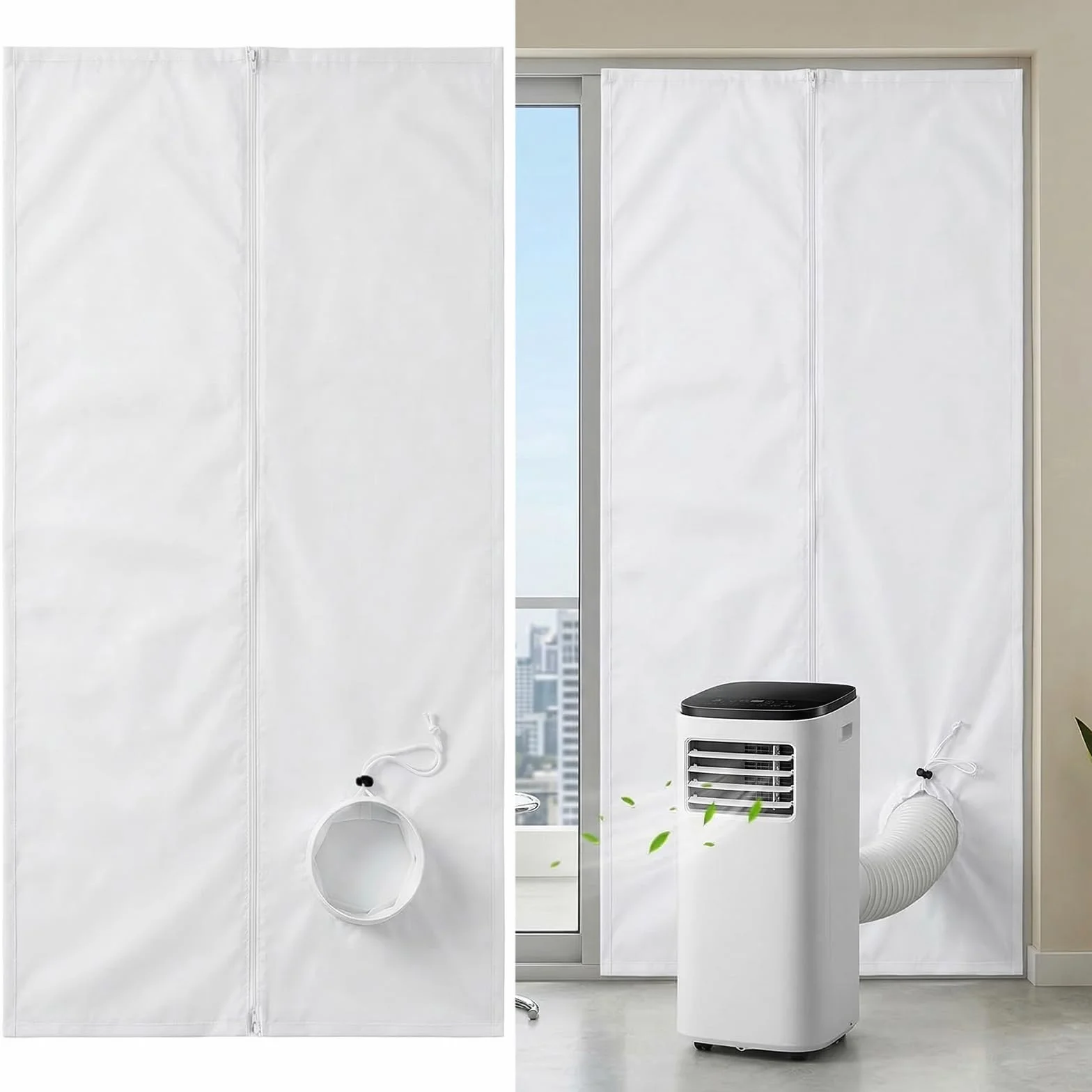 Kit d'Étanchéité Porte et Fenêtre pour Climatiseur Mobile Qoosea - 90x210cm avec Passage à Cordon et 7m de Bandes Adhésives pour Portes Coulissantes et Fenêtres