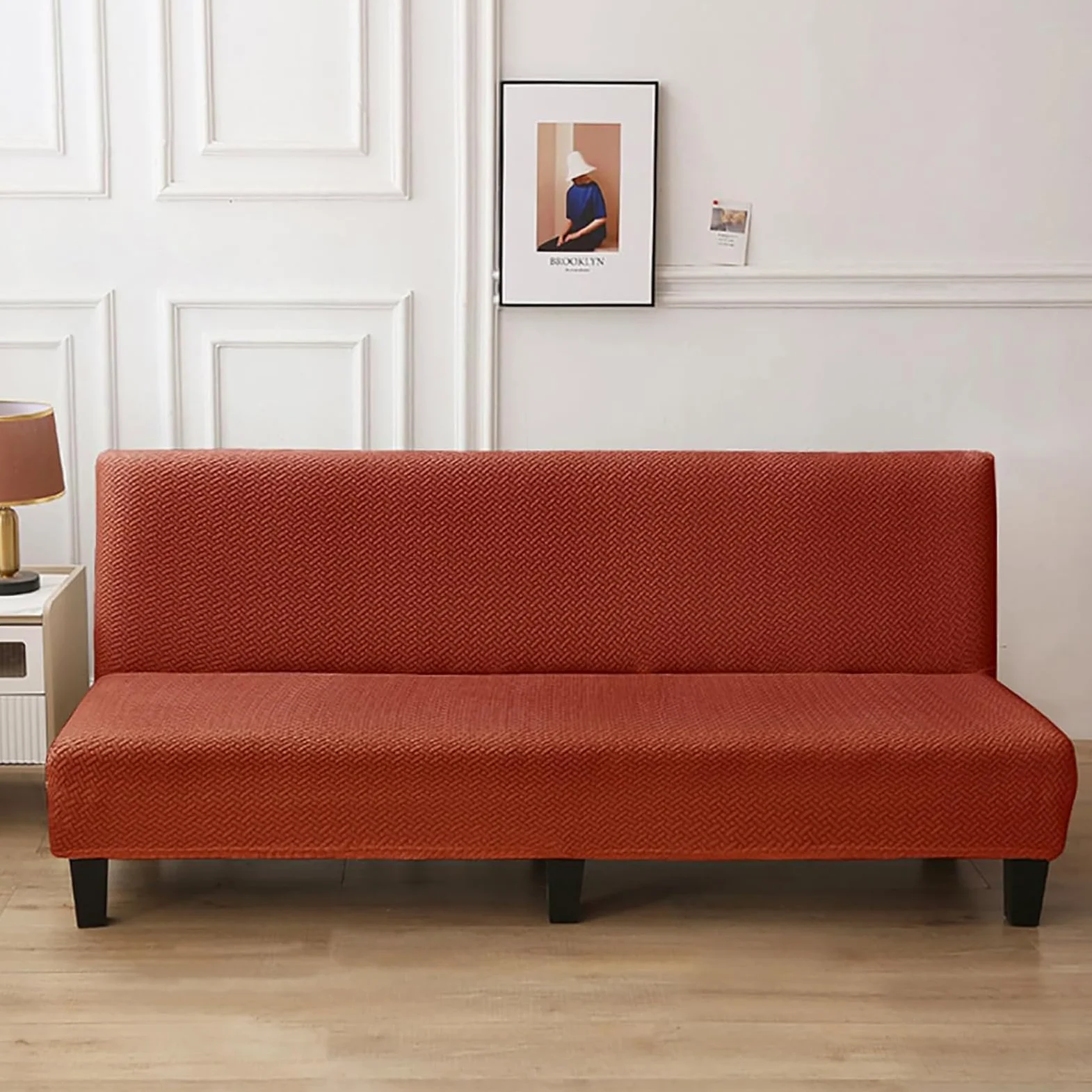 Housse de futon pour canapé-lit, de couleur unie, extensible, pliable avec élastique en bas, pour salon, (jaune, taille S)