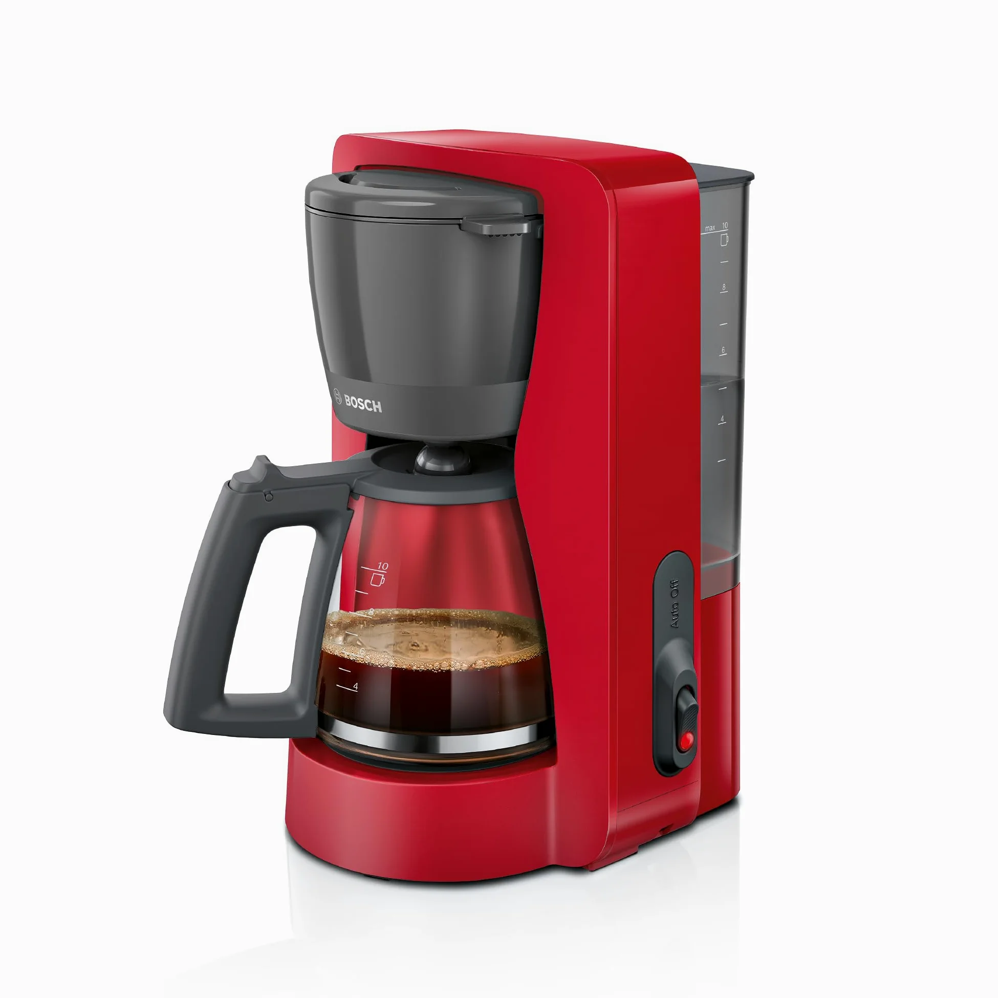 Bosch, machine à café filtre, MyMoment, réservoir d'eau amovible, carafe en verre, arrêt automatique, fonction Anti-Goutte, maintien au chaud 40 minutes, rouge foncé, TKA2M114