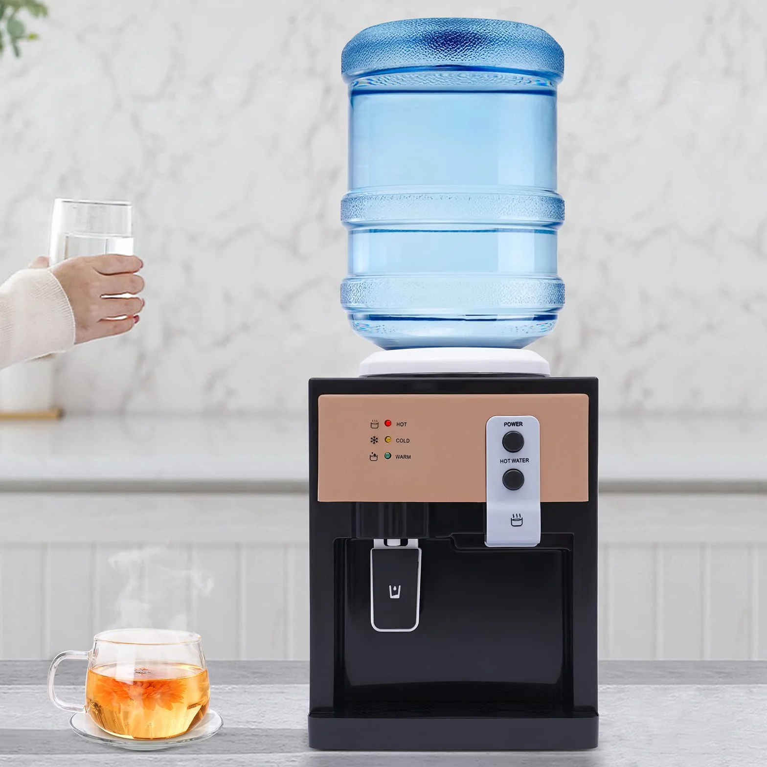 Distributeur d'eau électrique, mini distributeur de boissons chaud et froid avec revêtement en acier inoxydable de qualité alimentaire pour le bureau et la maison
