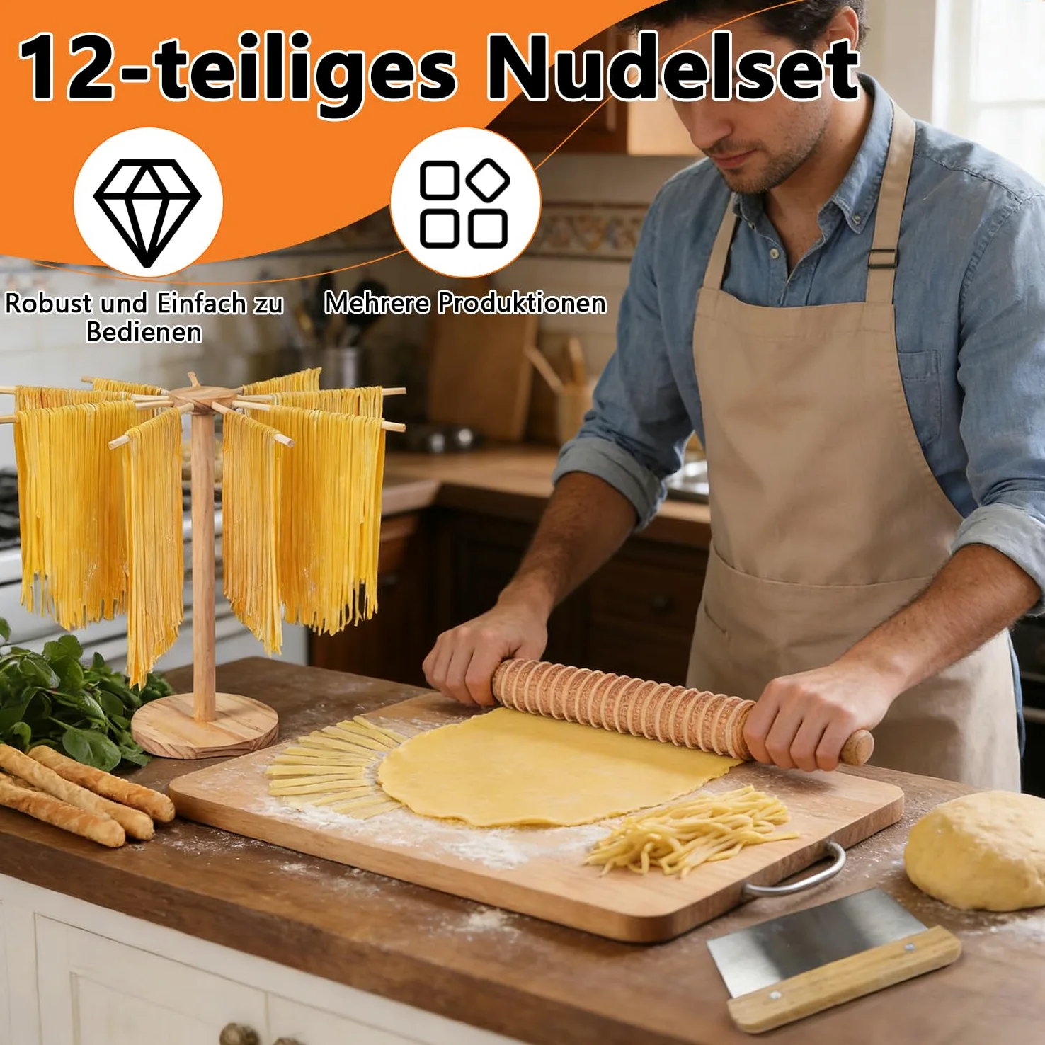 Lot de 12 machines à pâtes manuelles avec support de séchage des pâtes, rouleau à pâtes, planche à gnocchi, emporte-pièces pour ravioli, coupe-pâtes, kit de fabrication de pâtes