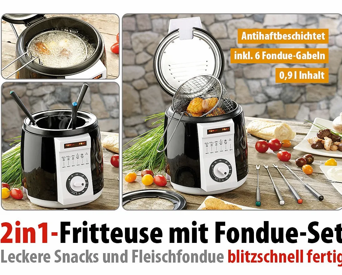 Rosenstein & Söhne Mini-friteuse avec service à fondue - 0,9 L
